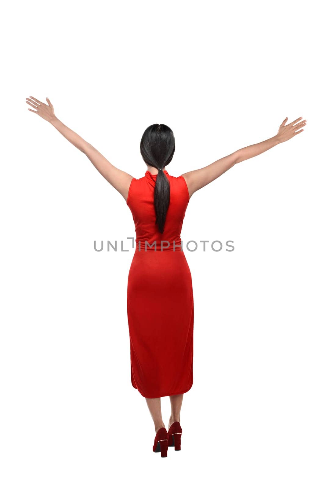 Chinese girl in cheongsam dress. Happy chinese new year concept