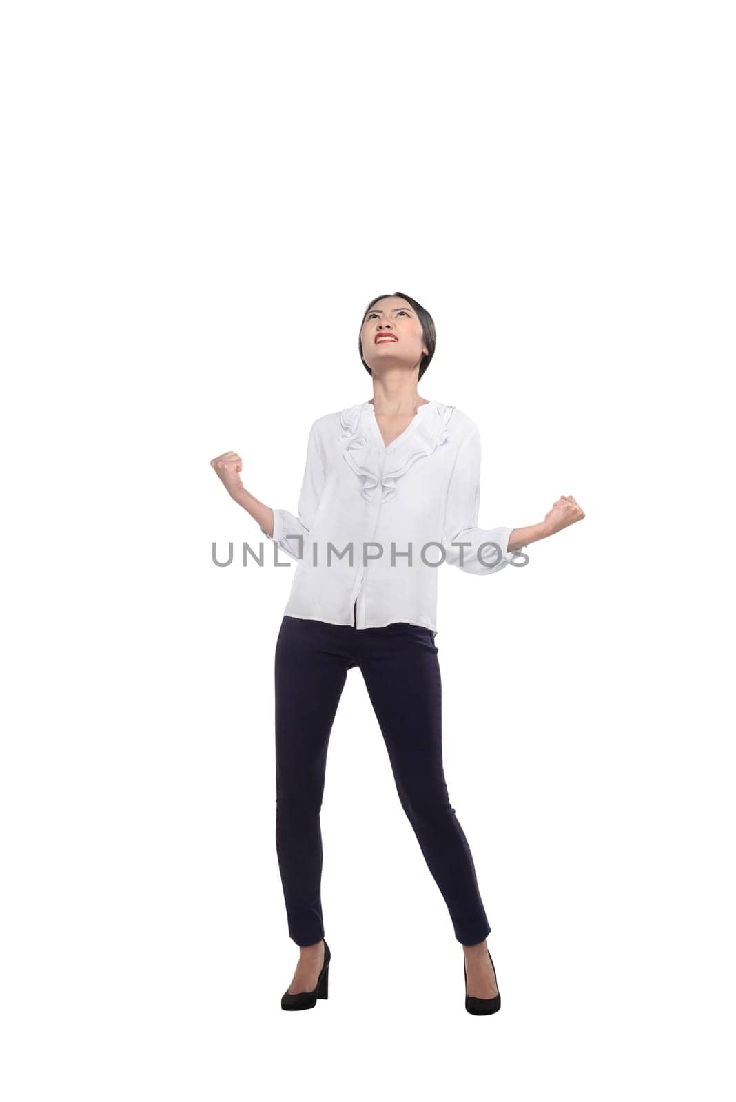 Business woman screaming isolated over white background