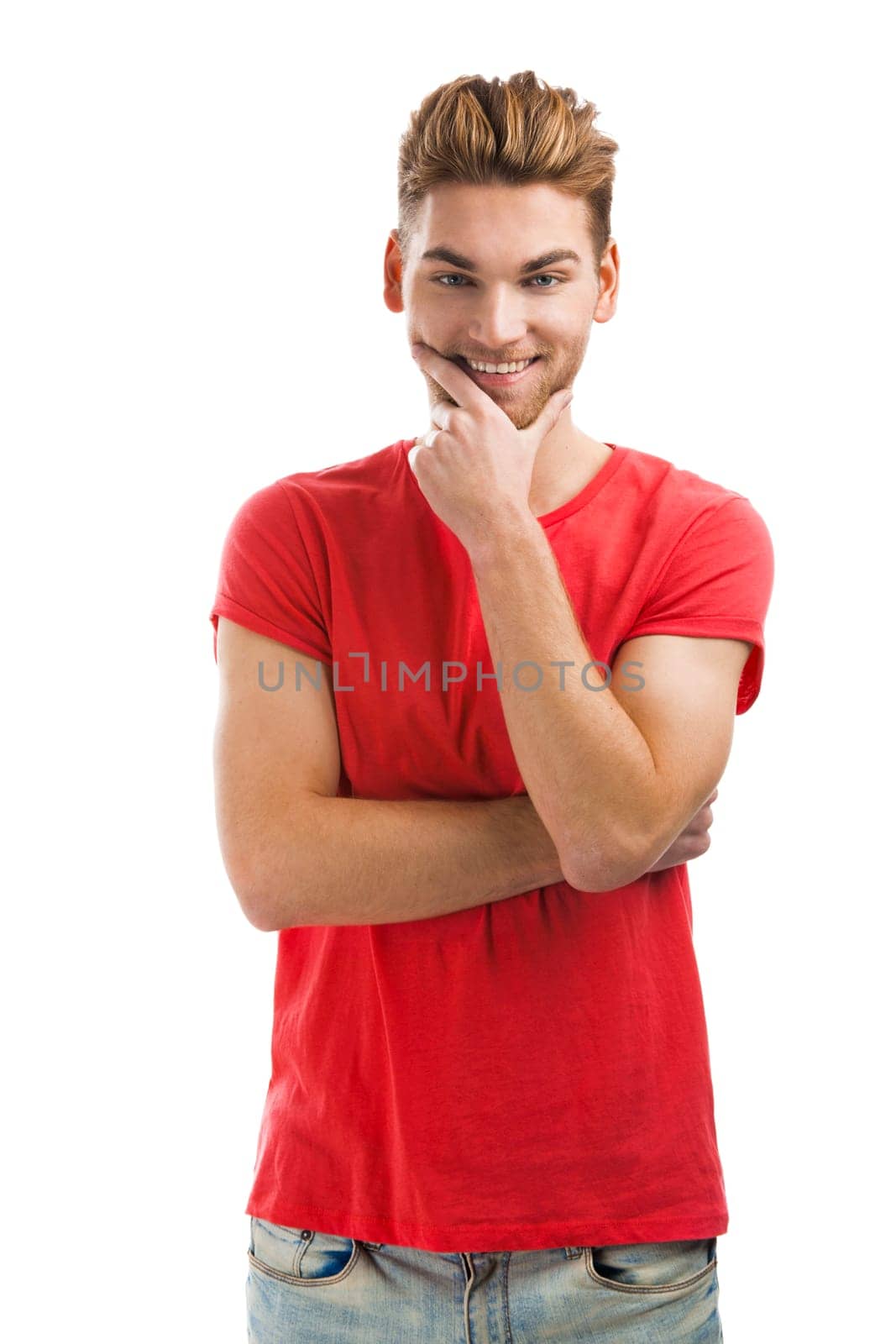 Portrait of a handsome young man, isolated over a white background