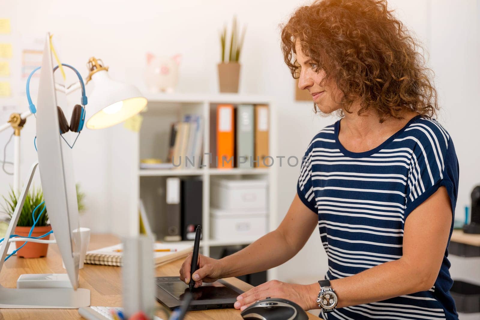 Middle age woman at the office working with a laptop