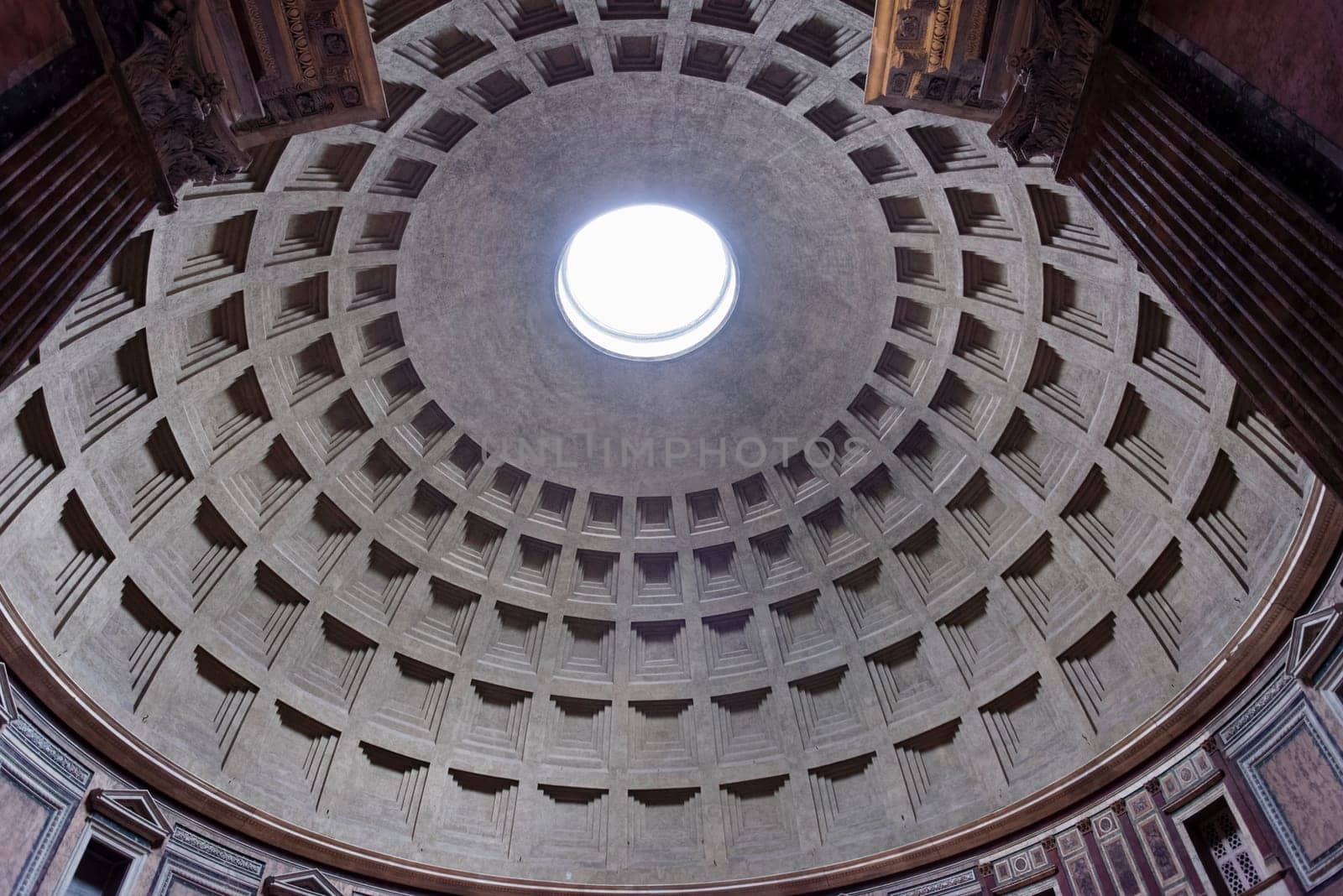 Rome, Italy - October 01, 2015. The Pantheon is an ancient Roman building located in the historic center. Tourists on a rainy day. Rome, Italy
