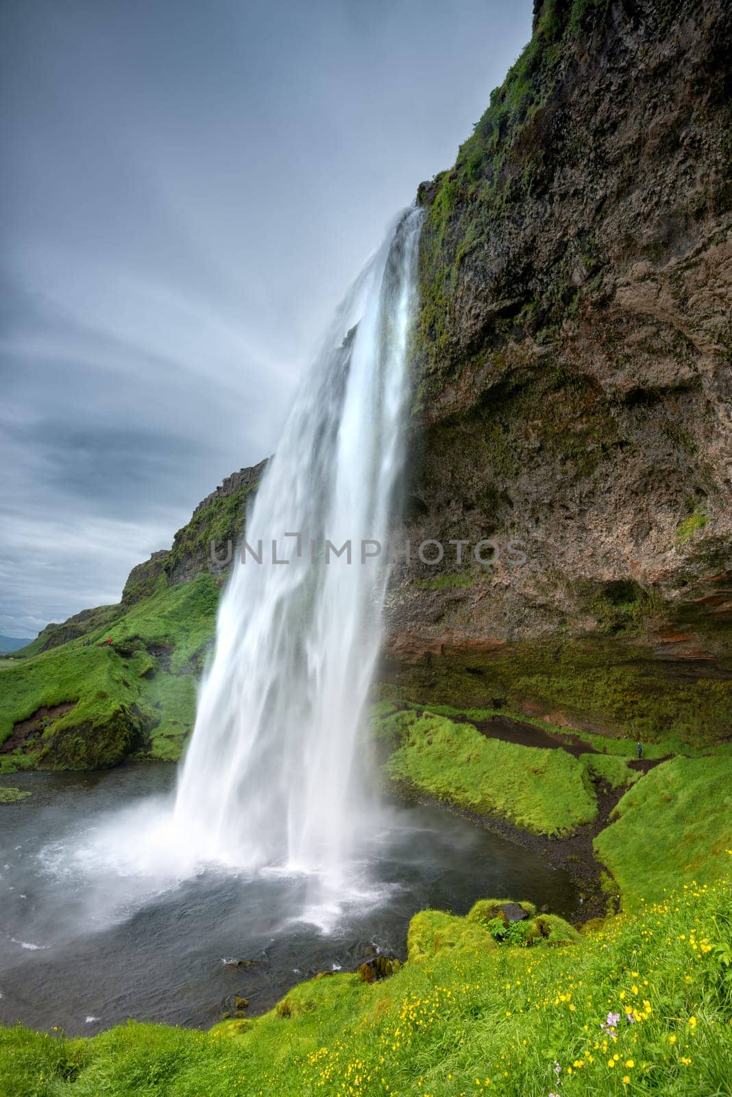 Beautiful and dramatic Seljalandsfoss waterfalls in Iceland