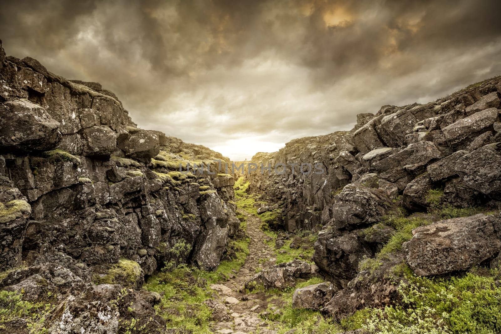 Beautiful entrance to Oxarafoss waterfalls in Iceland