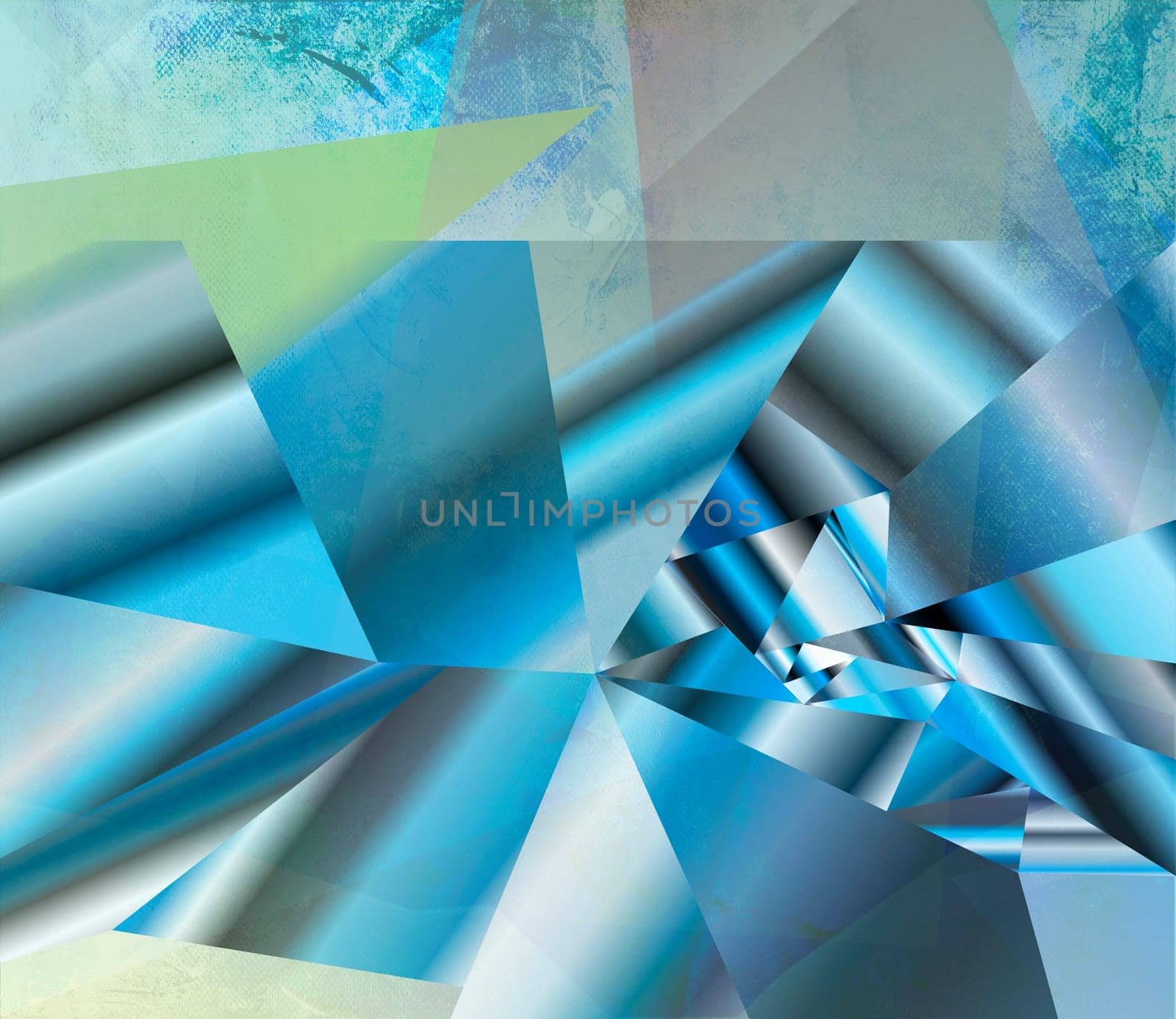 abstract polygonal texture gradient surfaces collaged on analog painted background plane