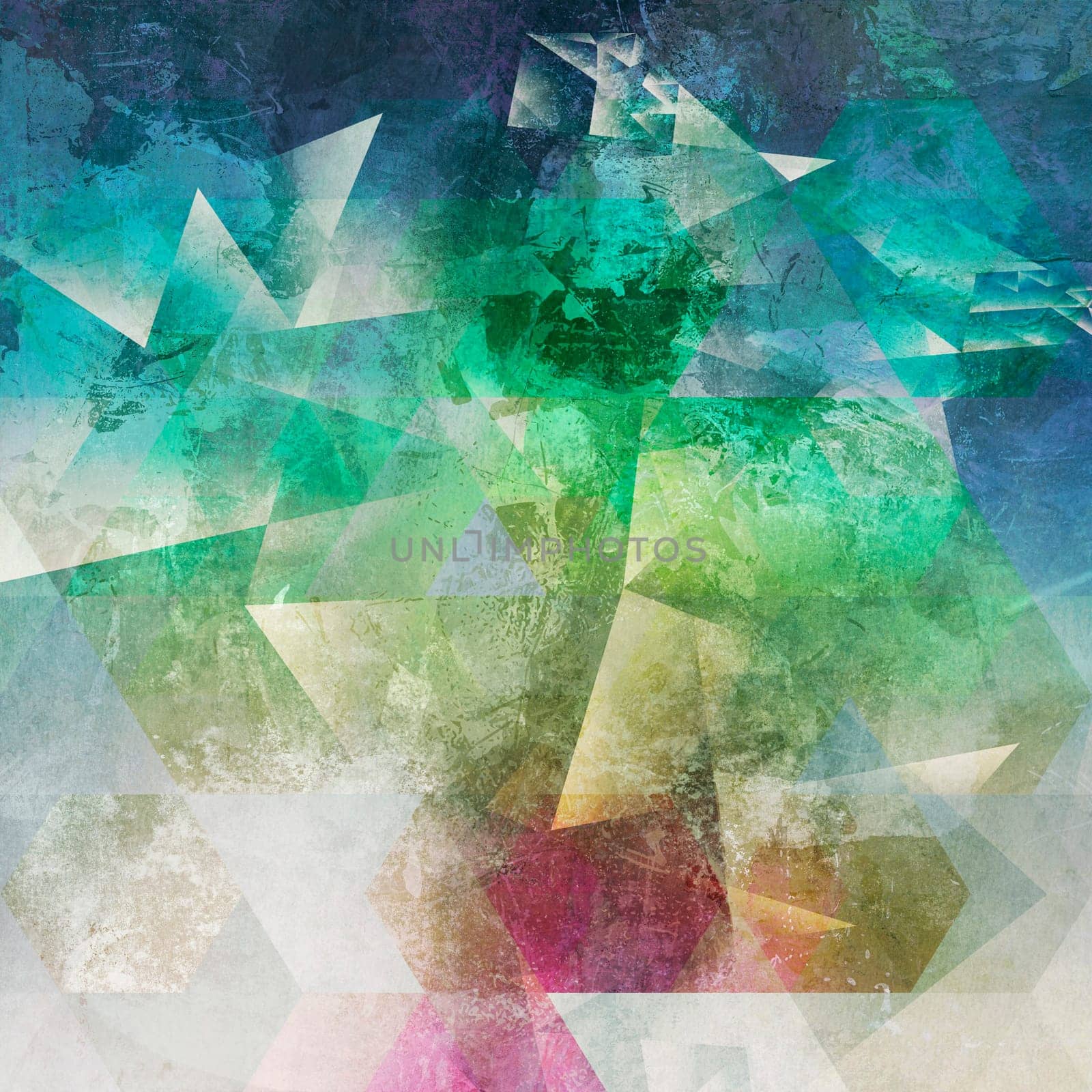 abstract polygonal texture surfaces collaged on analog painted background plane
