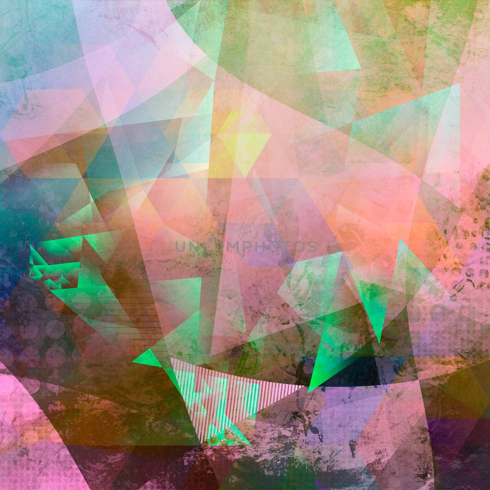 abstract polygonal texture surfaces collaged on analog painted background plane
