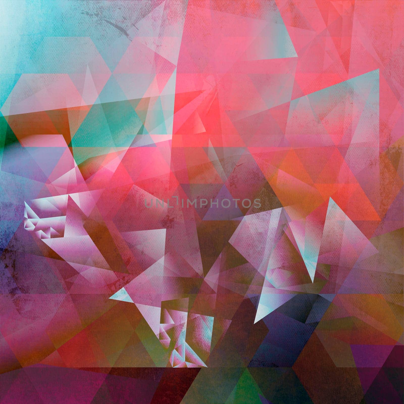 abstract polygonal texture surfaces collaged on analog painted background plane
