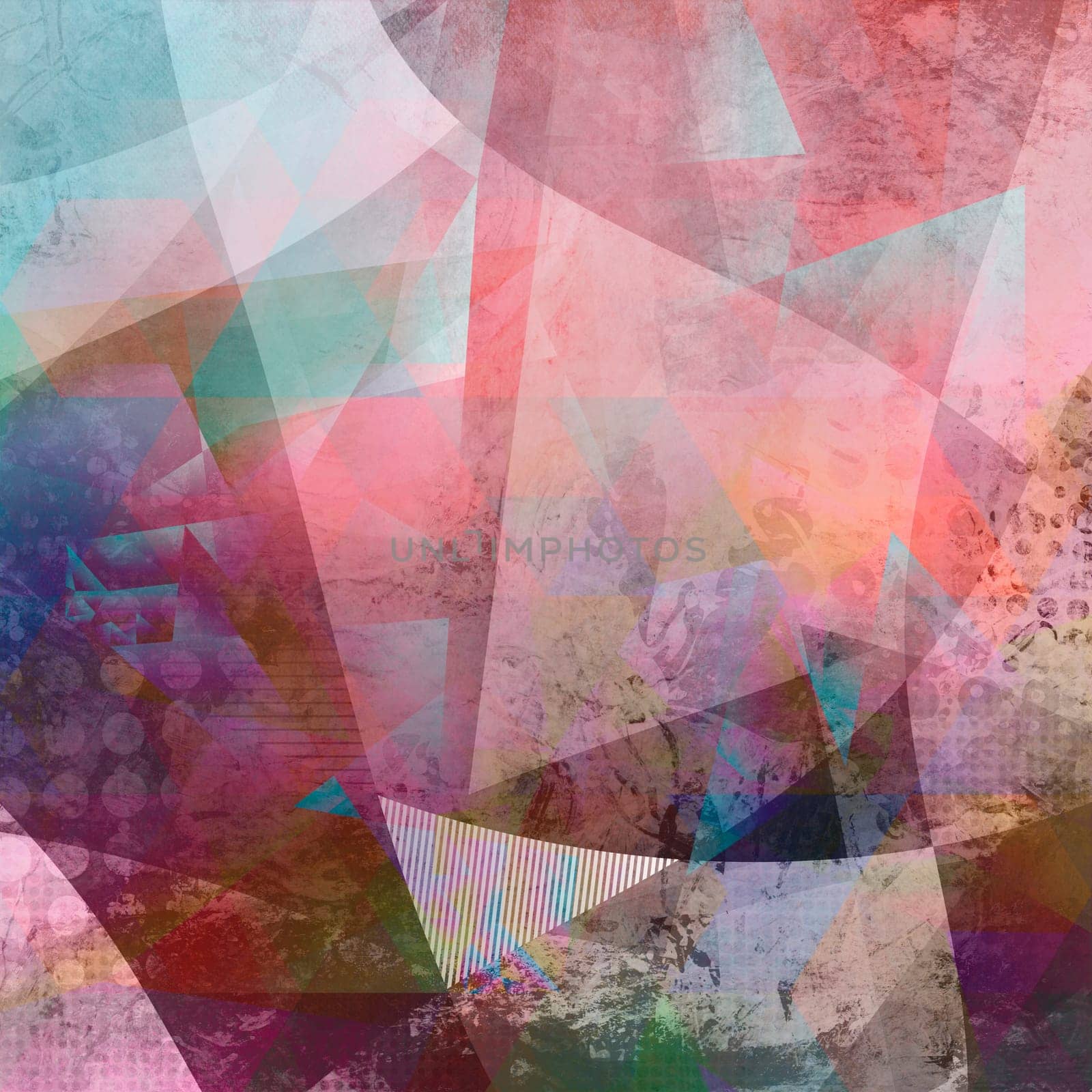 abstract polygonal texture surfaces collaged on analog painted background plane