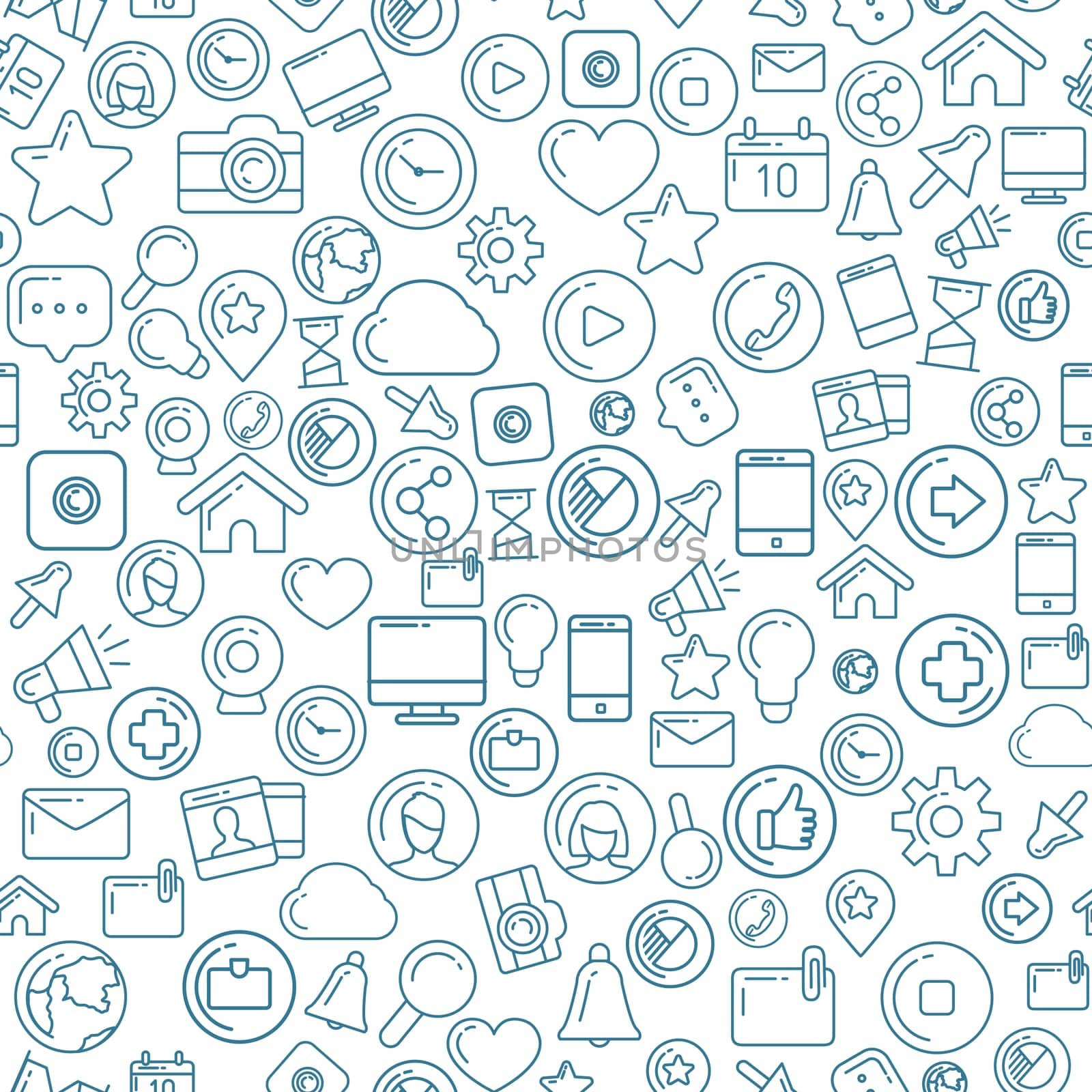 Flat linear infographic elements of social media, social networking, mobile app, sharing, communication, and social commerce.