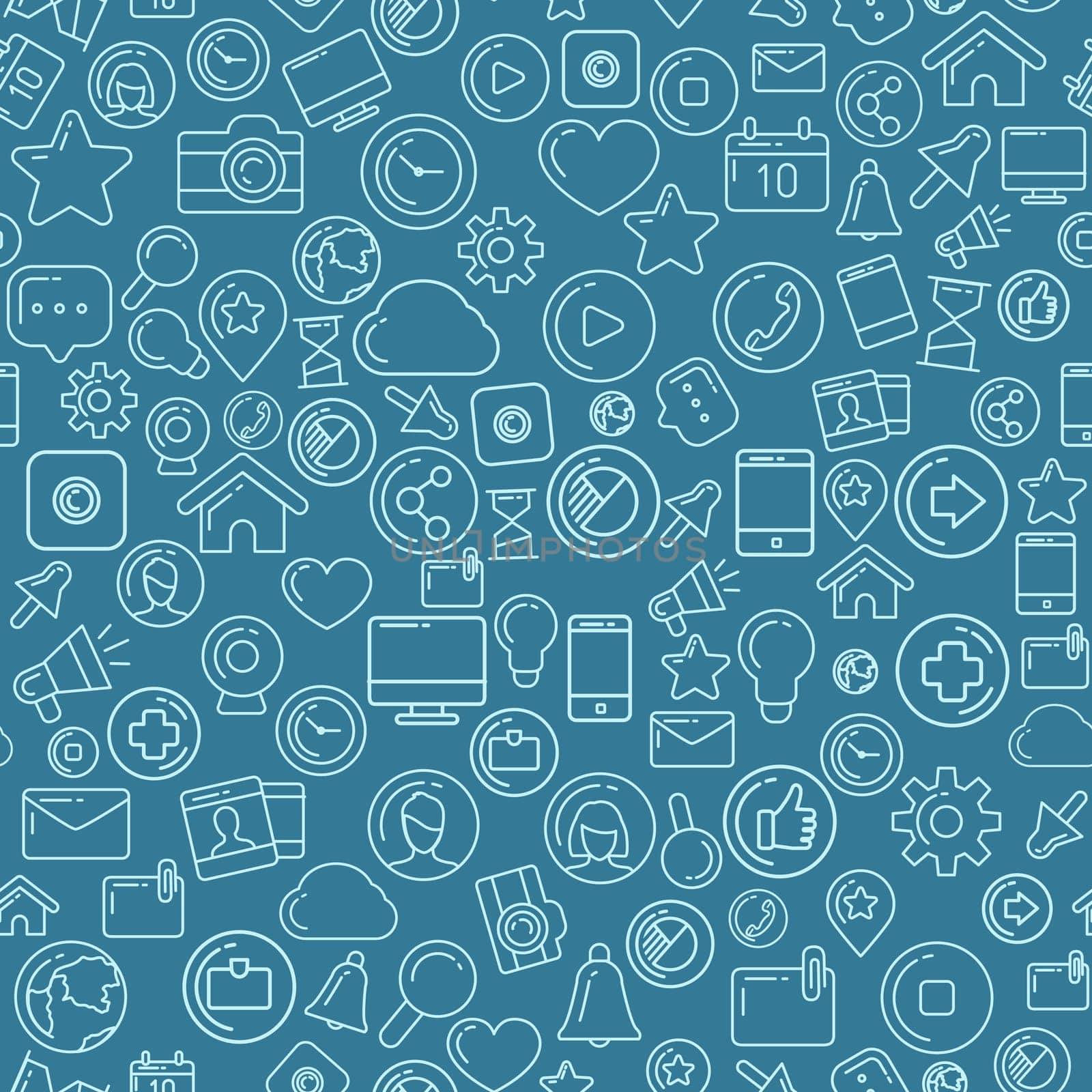 Flat linear infographic elements of social media, social networking, mobile app, sharing, communication, and social commerce.