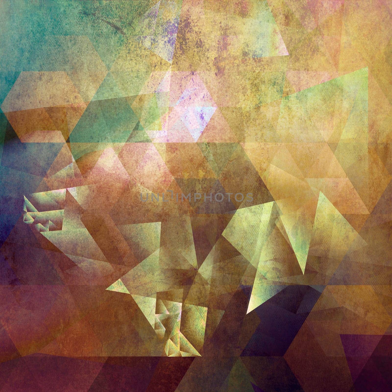 abstract polygonal texture surfaces collaged on analog painted background plane