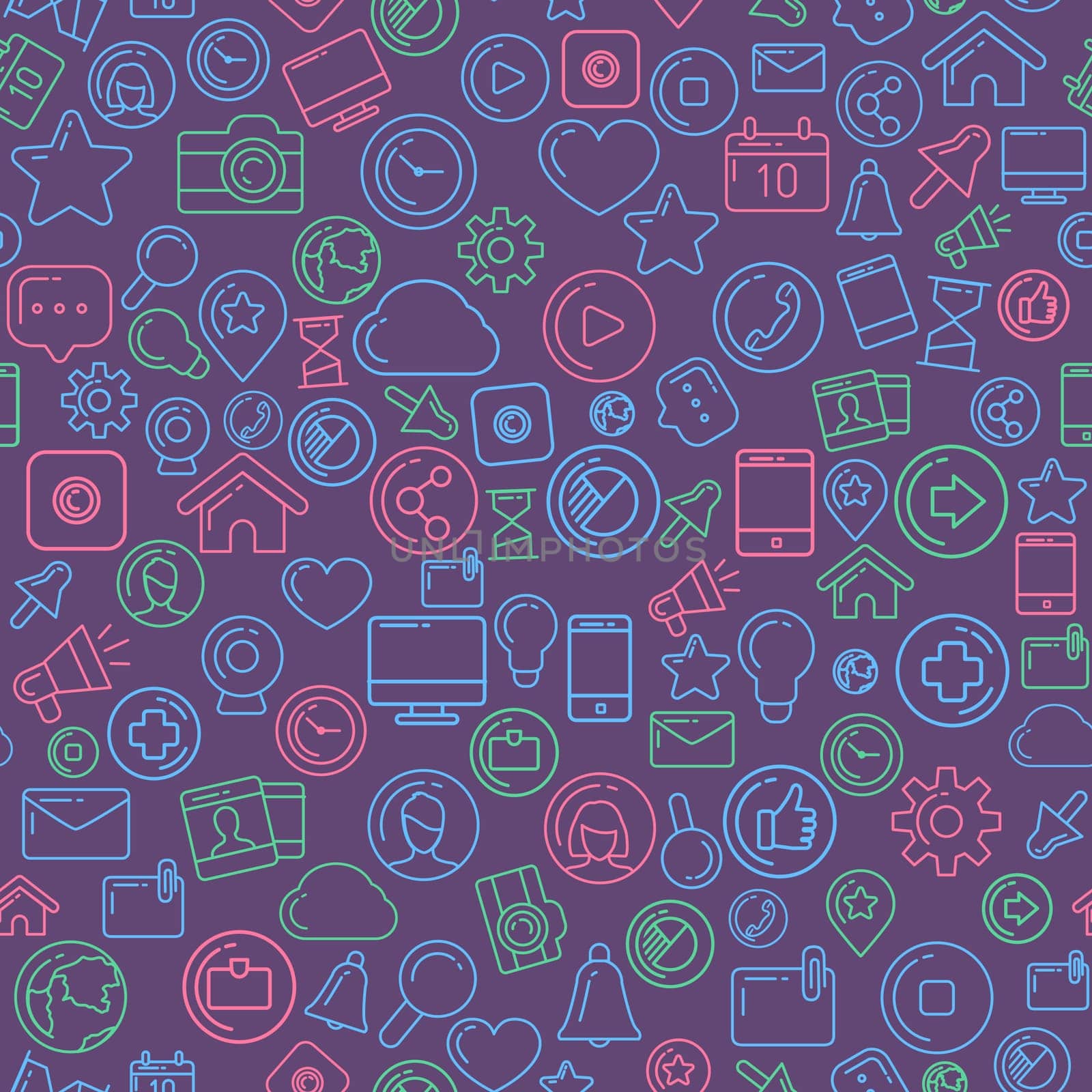 Flat linear infographic elements of social media, social networking, mobile app, sharing, communication, and social commerce.