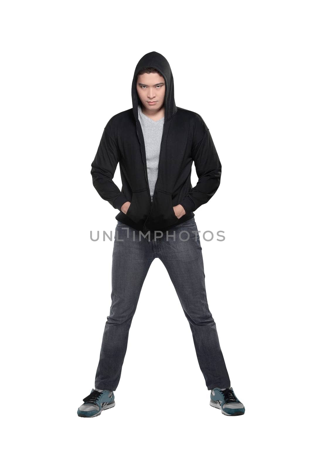 Man in hoodie isolated over white background