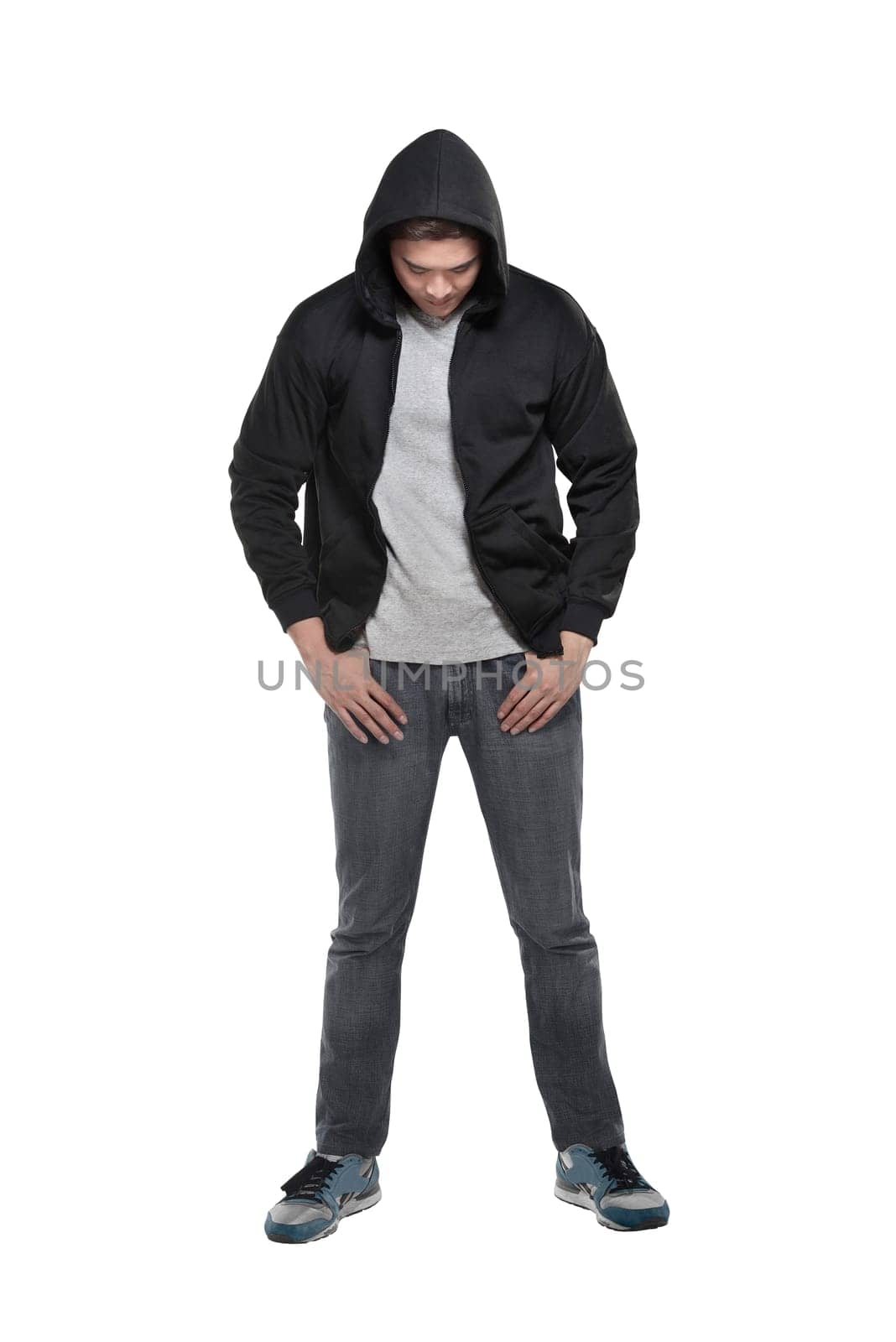Man in hoodie isolated over white background