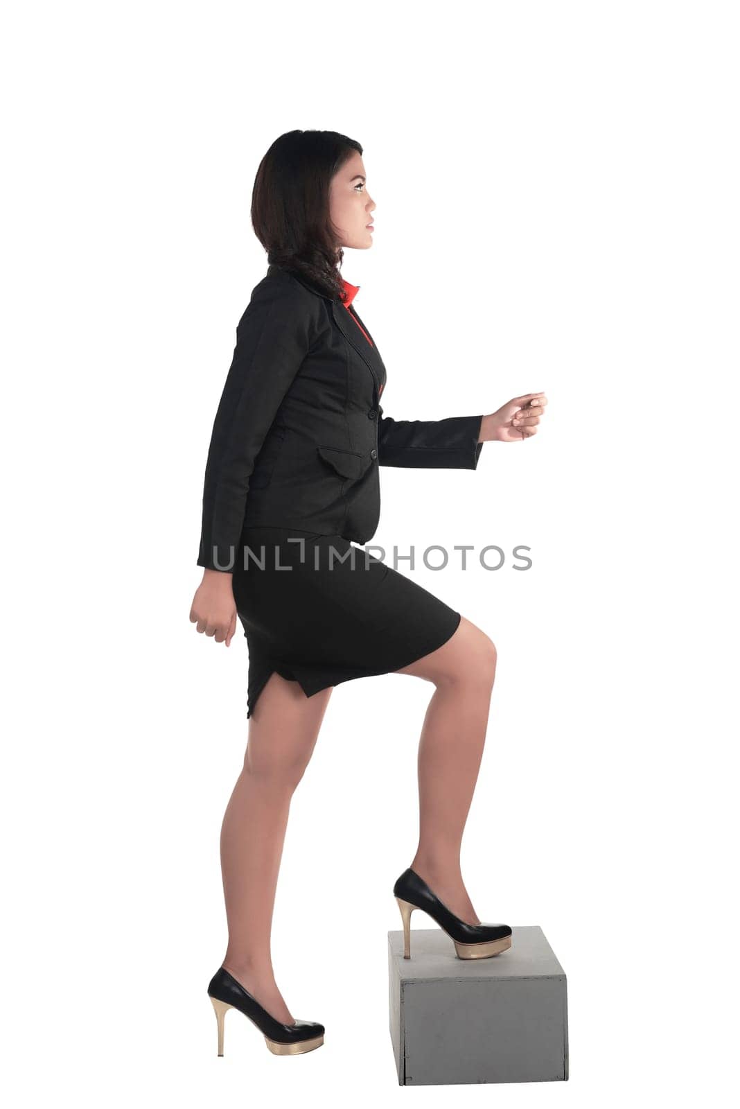 Business woman step up isolated over white background
