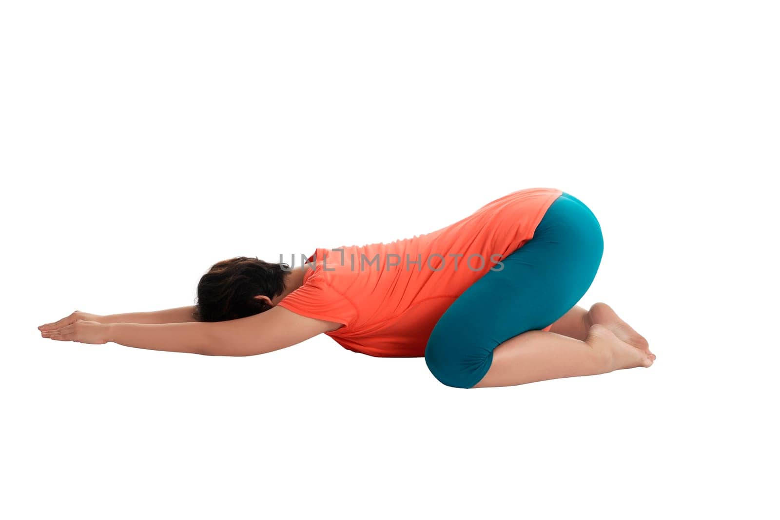 Asian pregnant woman doing yoga over isolated white background