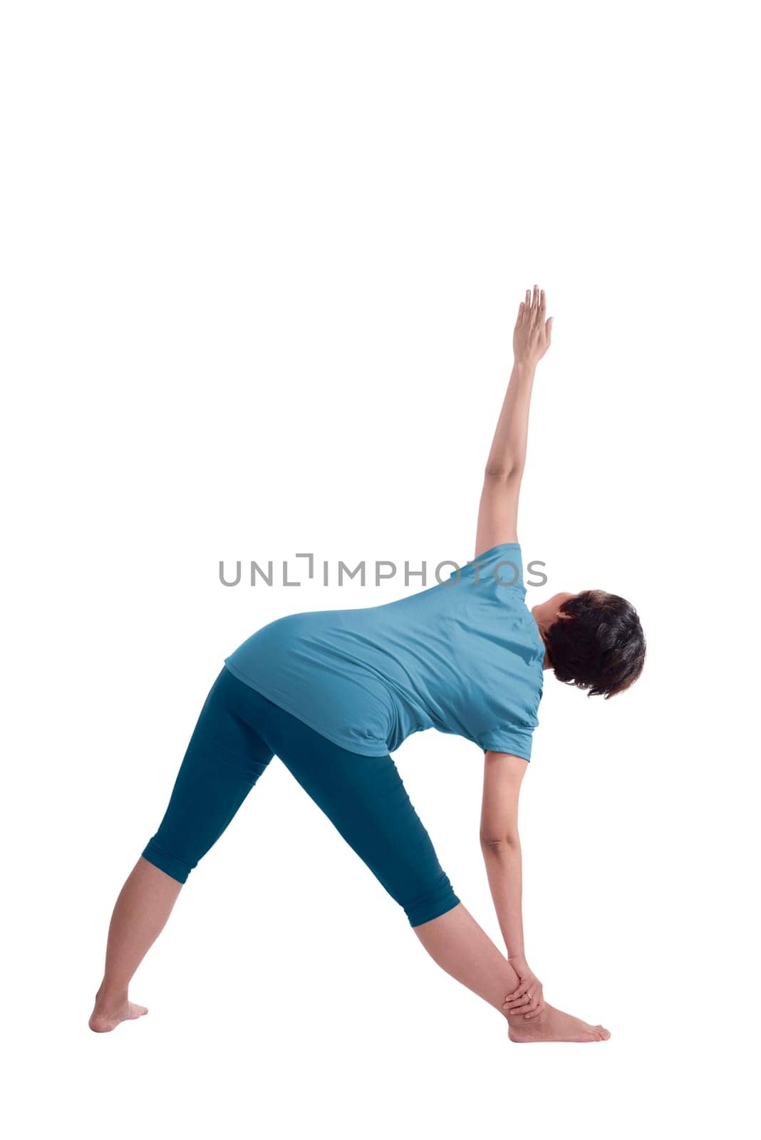 Asian pregnant mother seen from behind, Asian woman doing yoga movement.