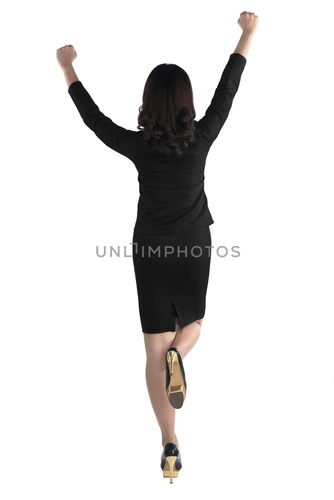 Back view of business woman isolated over white background