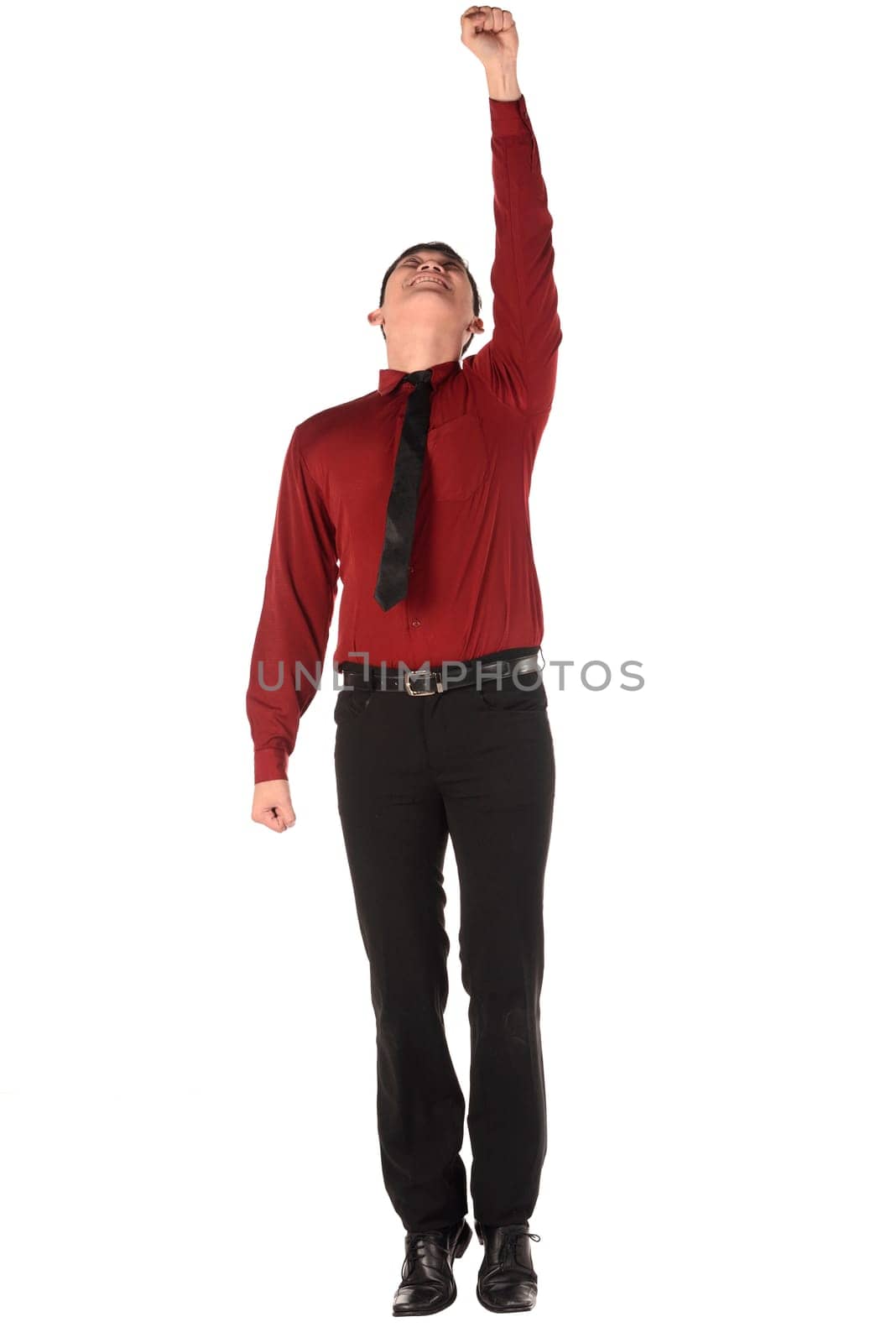 Asian business man flying isolated over white background