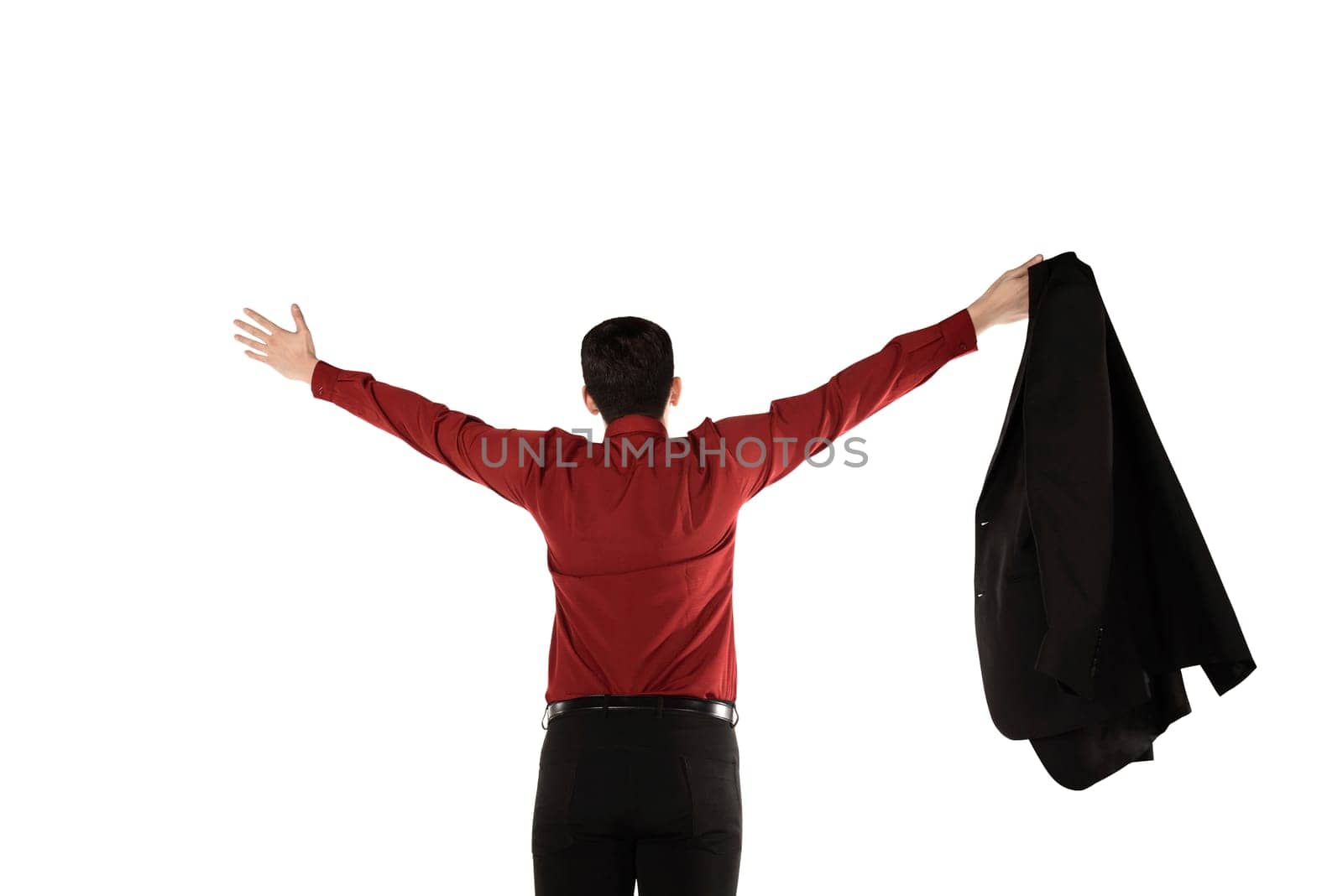 Business man open his suit isolated over white background