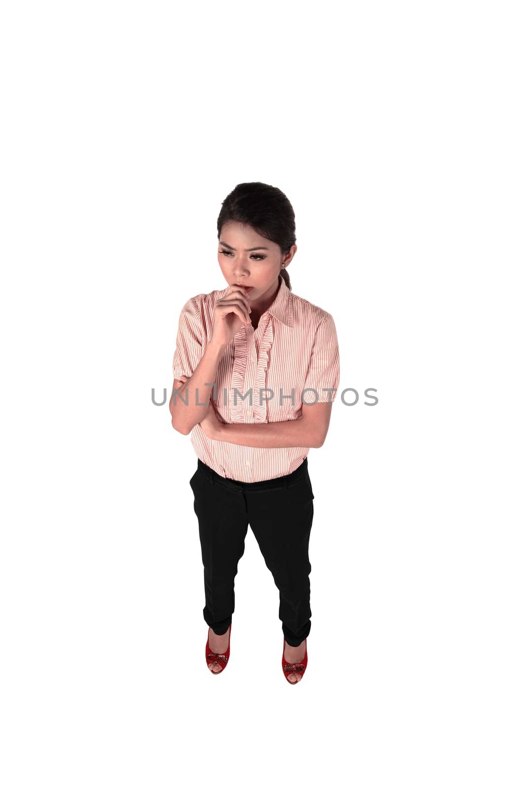Asian business woman thinking something, taken full body