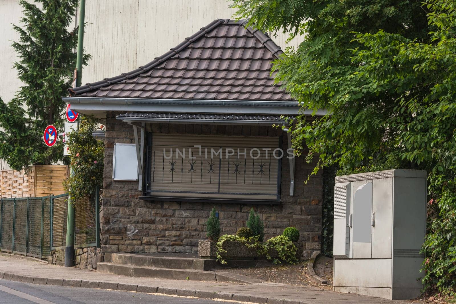 Small typical closed Ruhr area kiosk,in the city of Essen,district Kupferdreh in Germany..