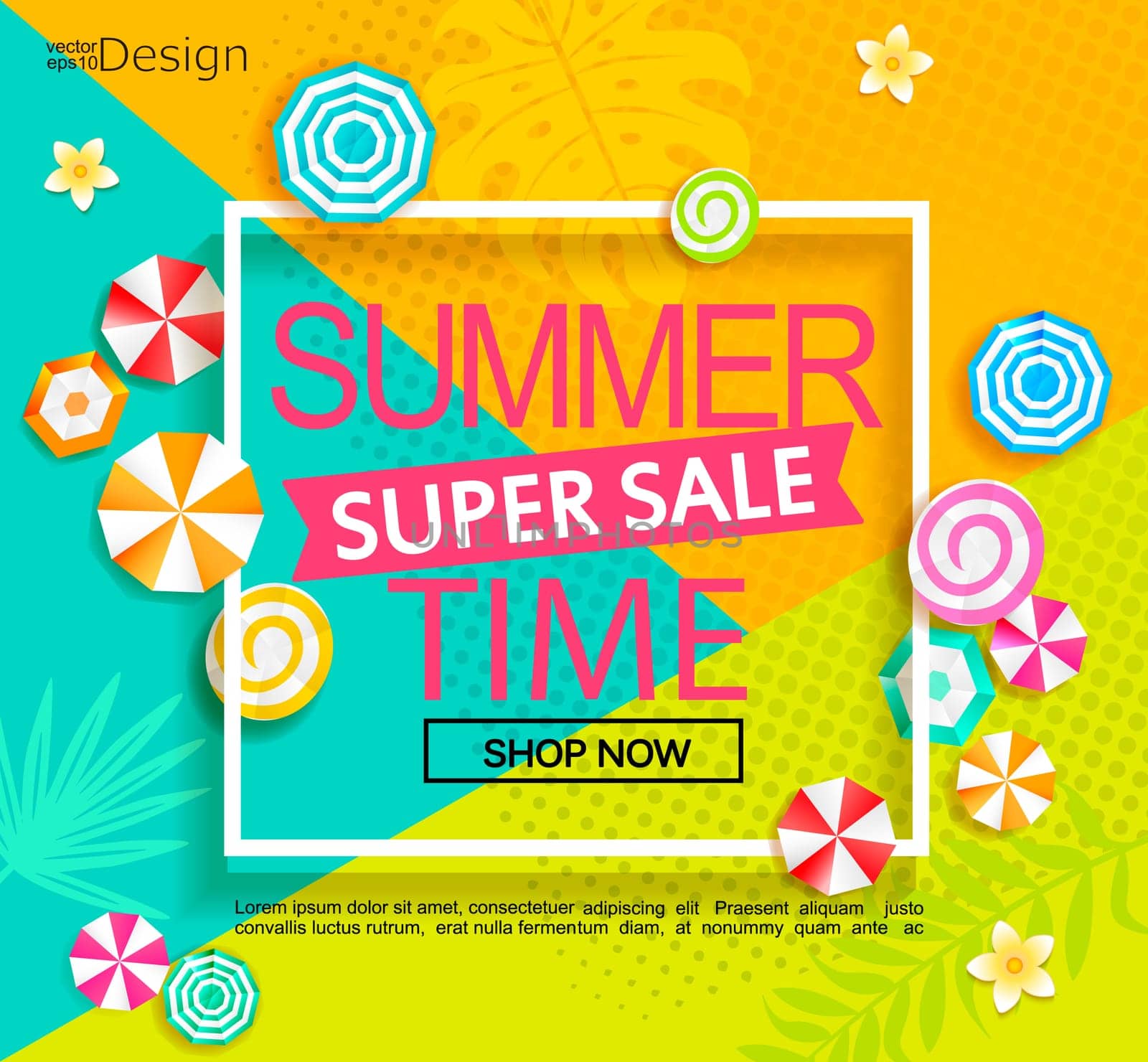 Summer geometric super sale banner. Vector illustration.