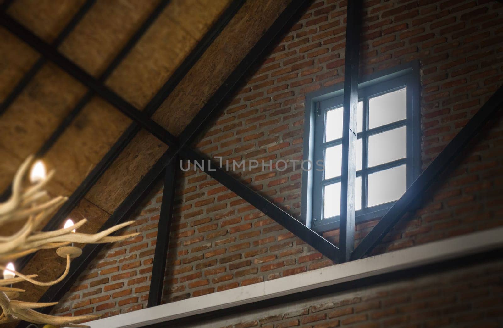 Roof and window of cabin, stock photo