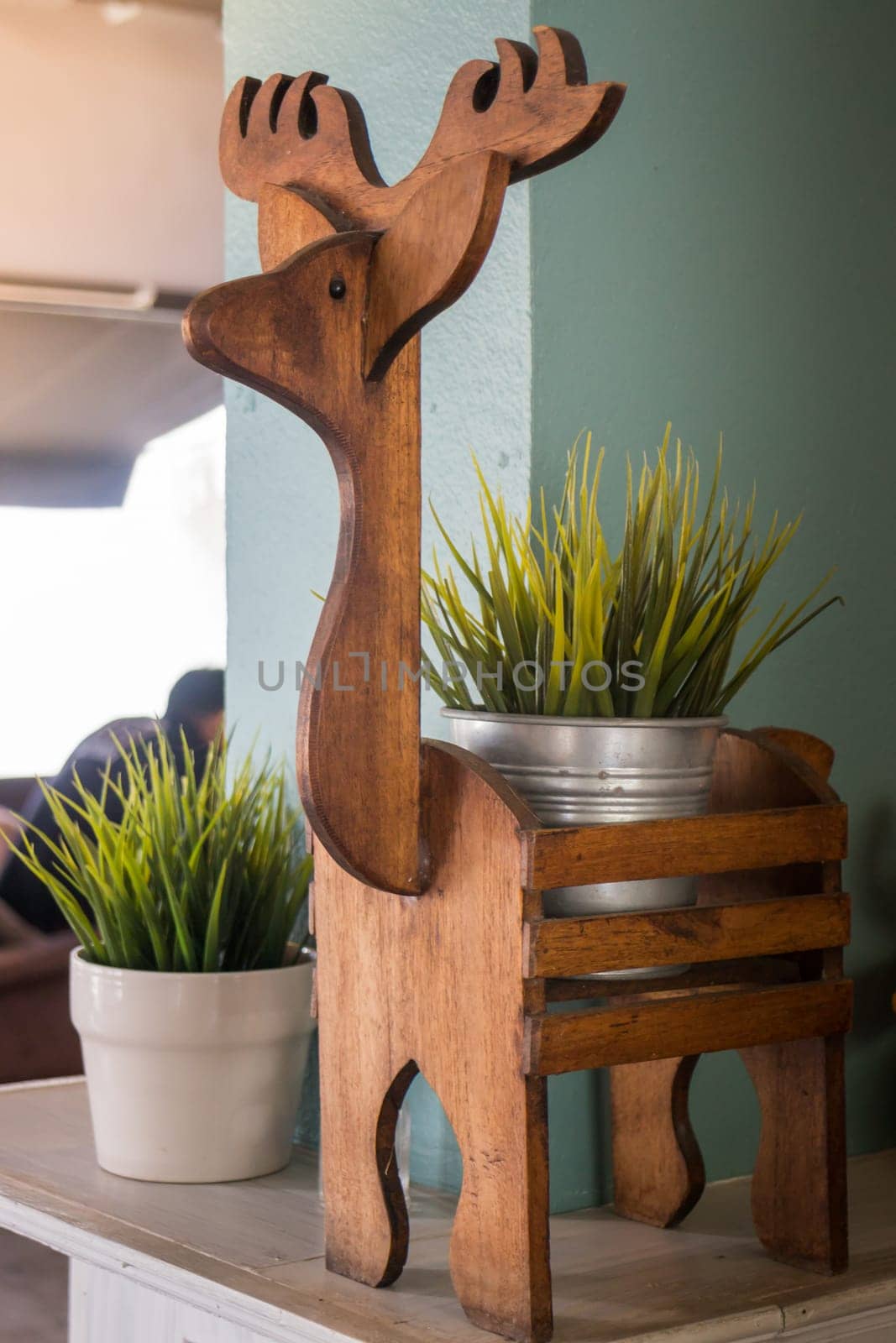 Artificial plastic plant leaves vase, stock photo