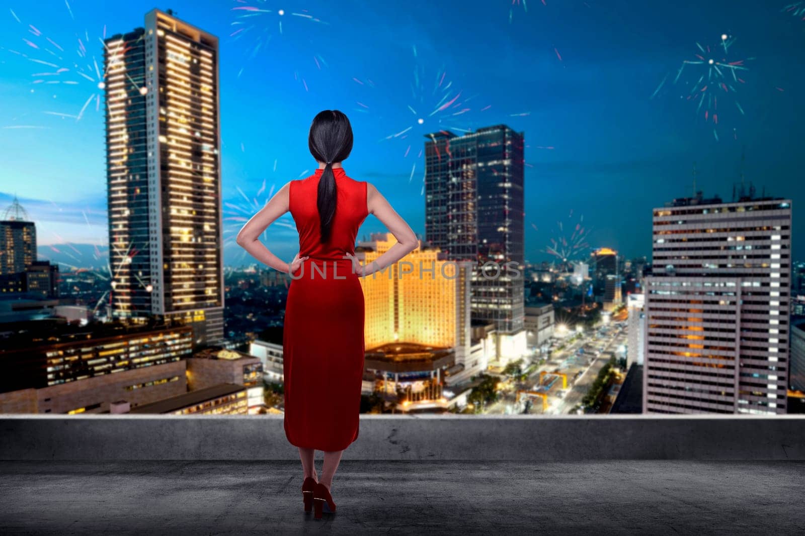 Chinese woman wear traditional dress. Chinese new year concept