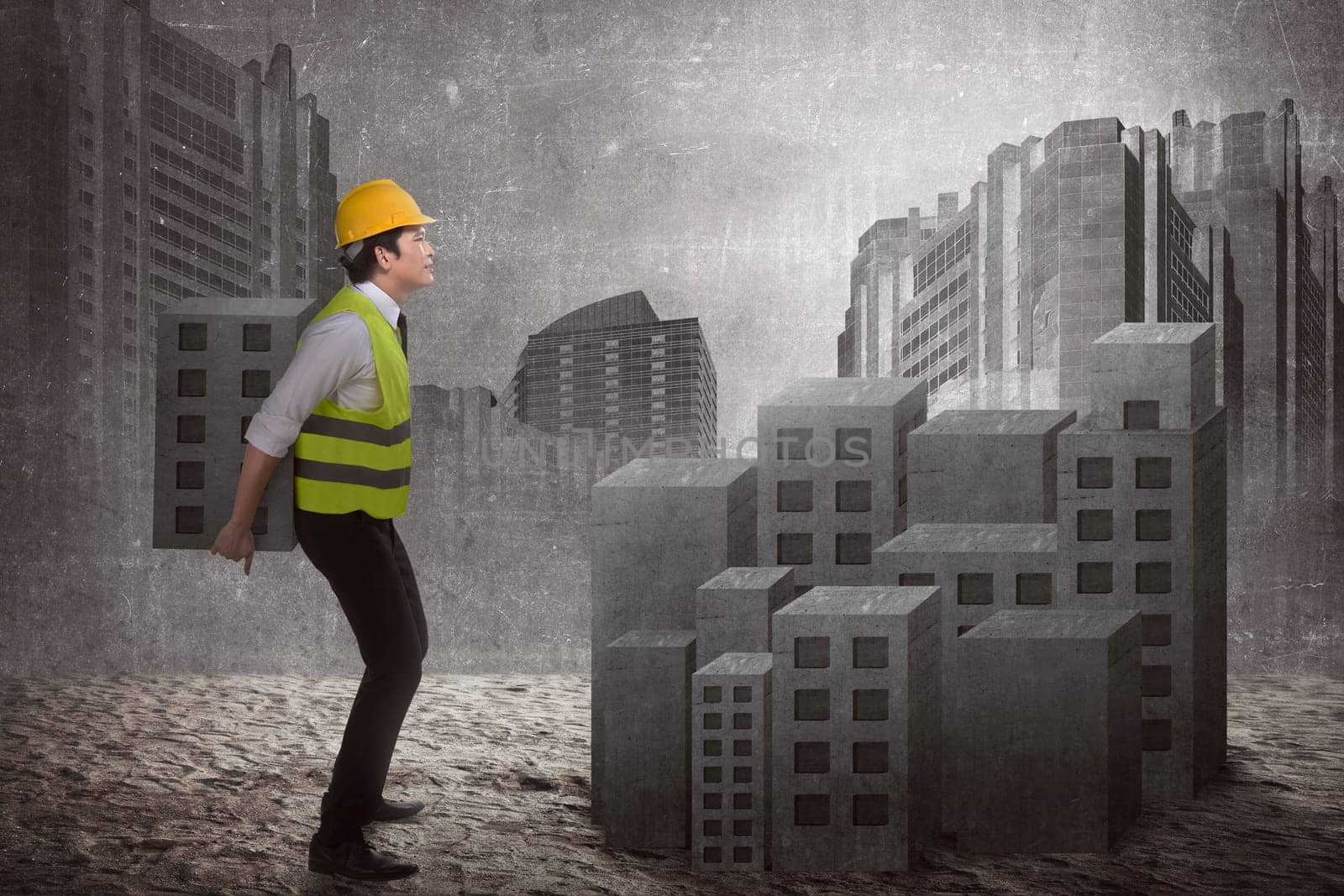 Asian business man building city. Business development concept