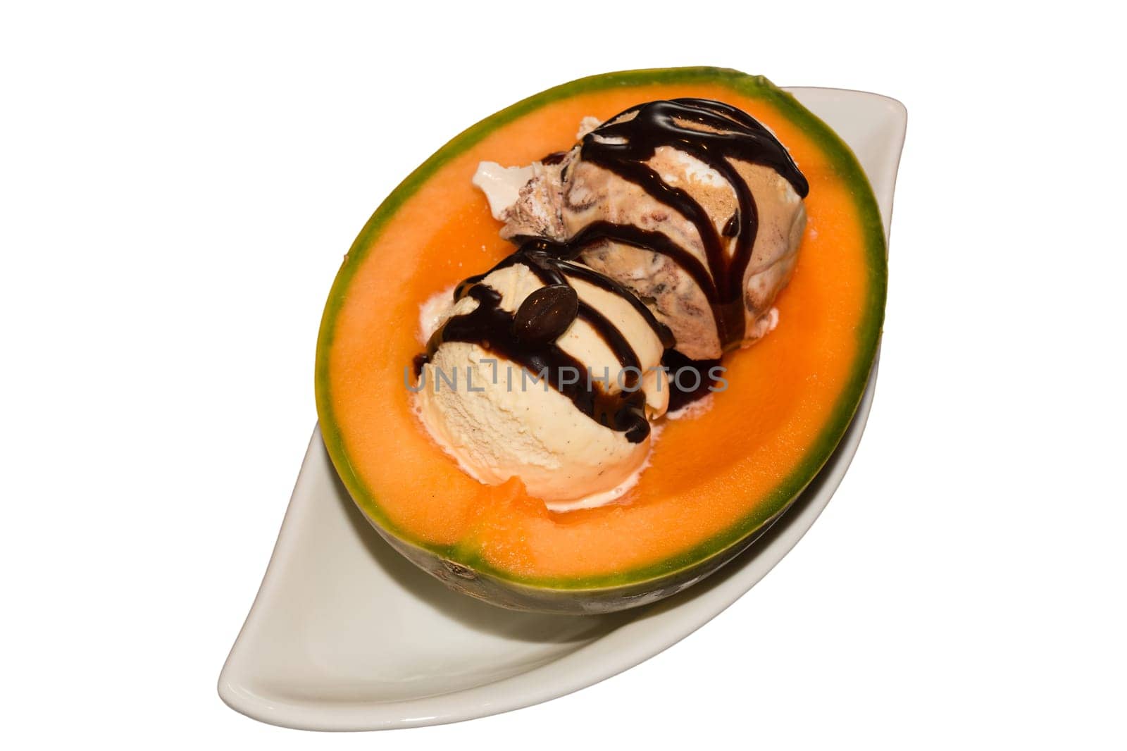 Melon filled with ice balls and garning..