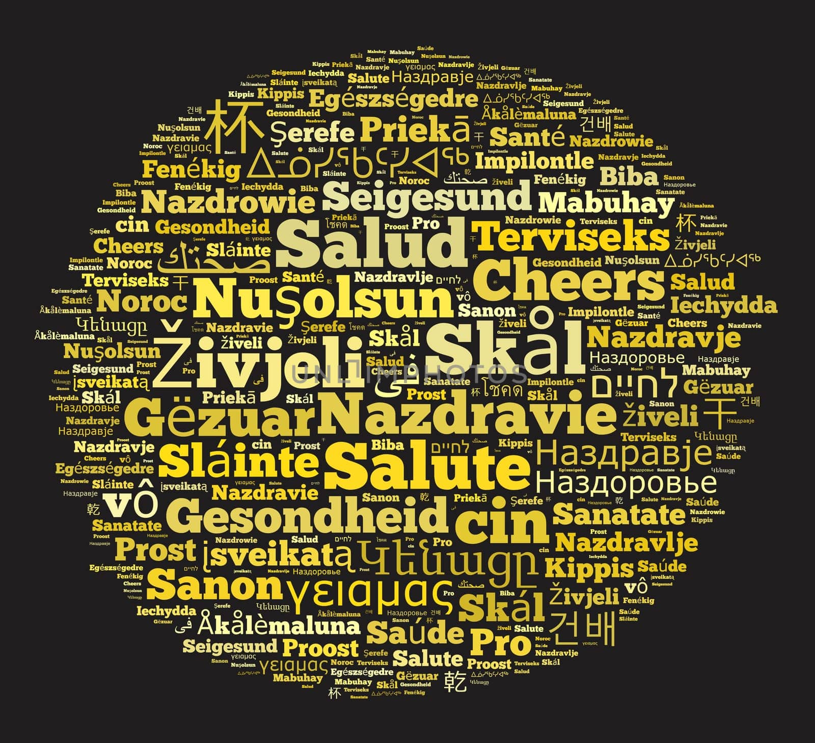 Word Cheers in different languages word cloud concept