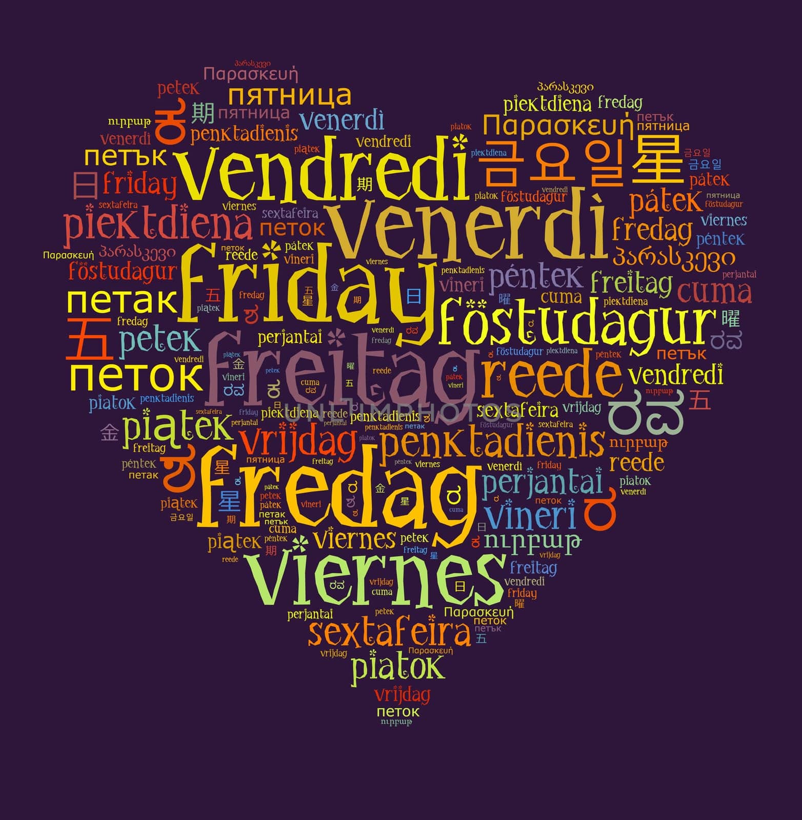 Word Friday in different languages word cloud concept