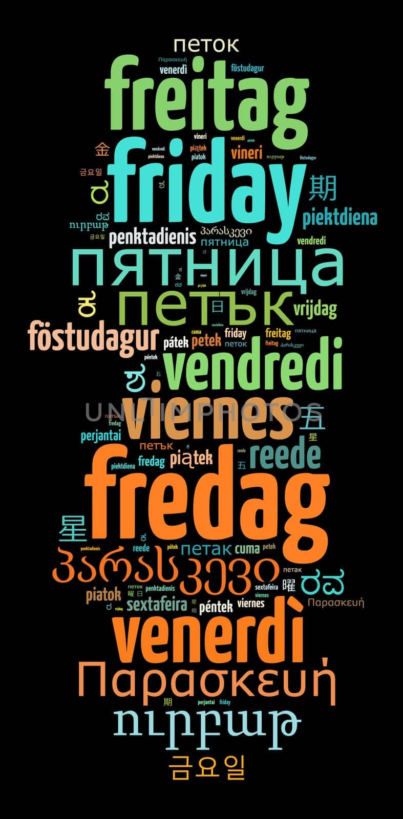 Word Friday in different languages word cloud concept