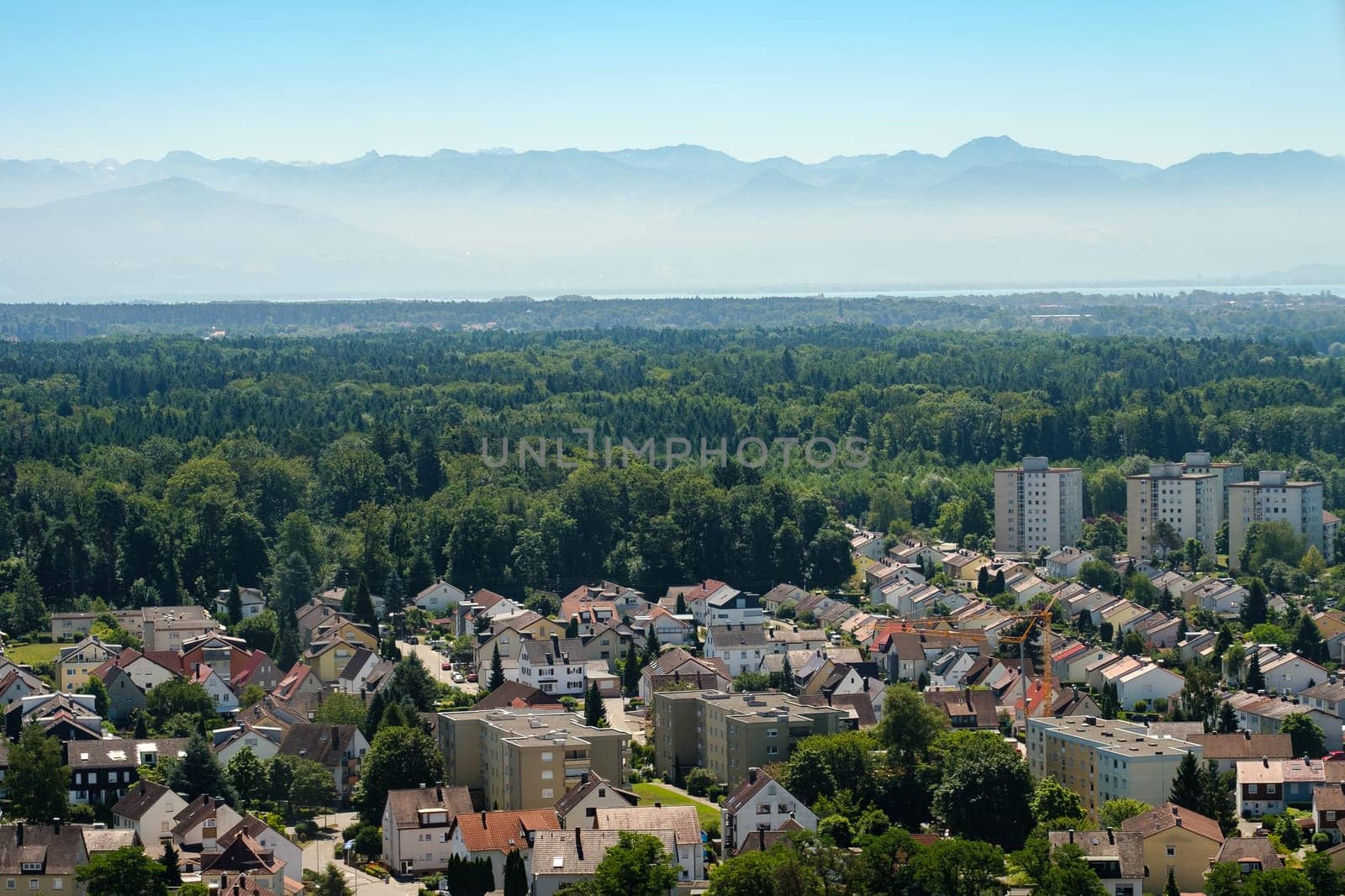 Bird's eye view of the Alps in Austria and Switzerland from Friedrichshafen