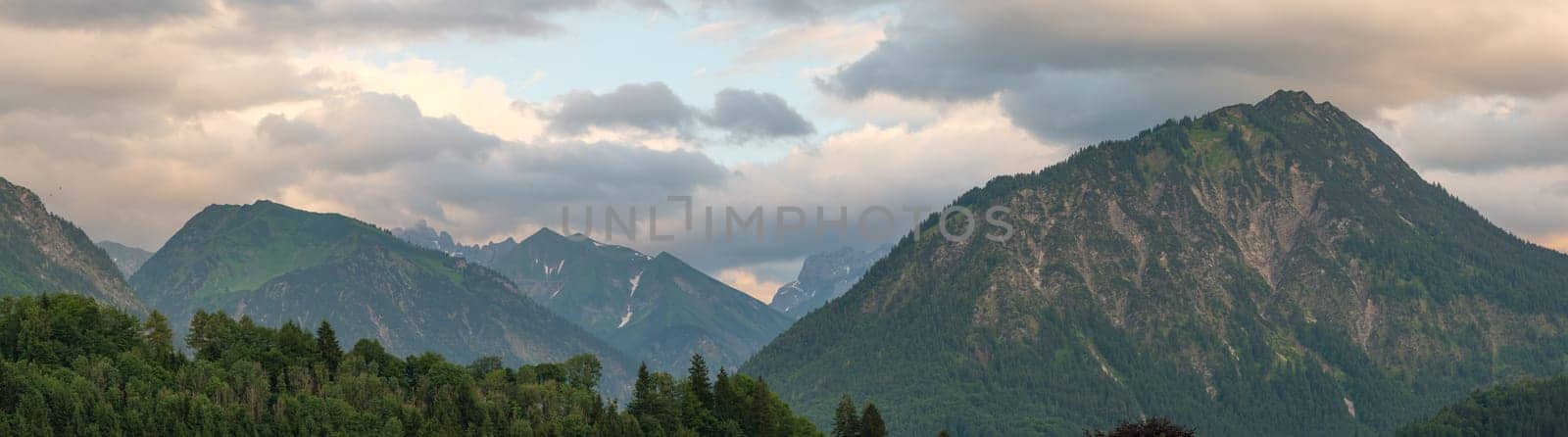 Summit of the mountain Himmelschroffen in the Allgäu near Oberstdorf as a panorama