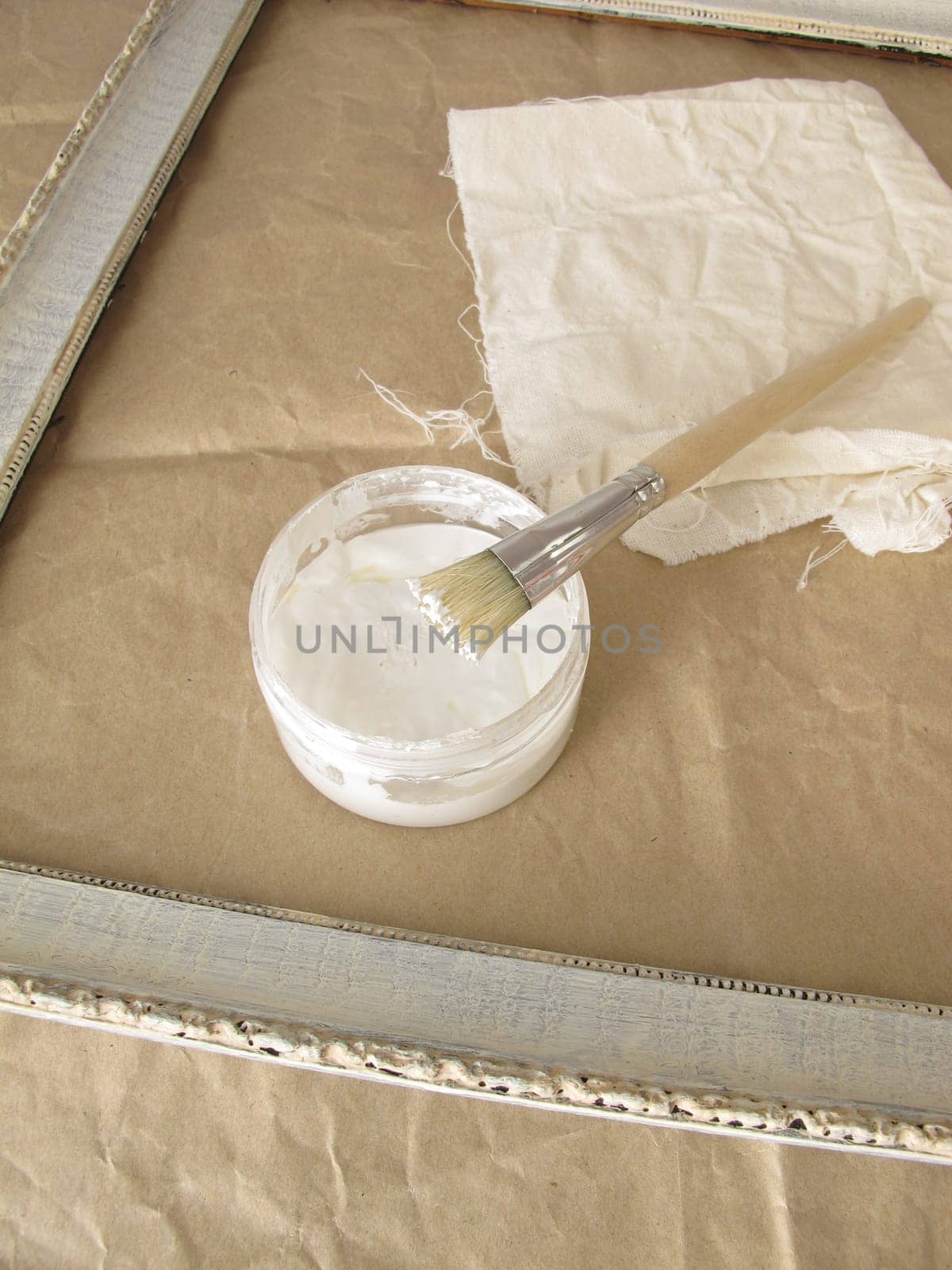 Picture frames painted with retro paint in shabby chic or vintage style