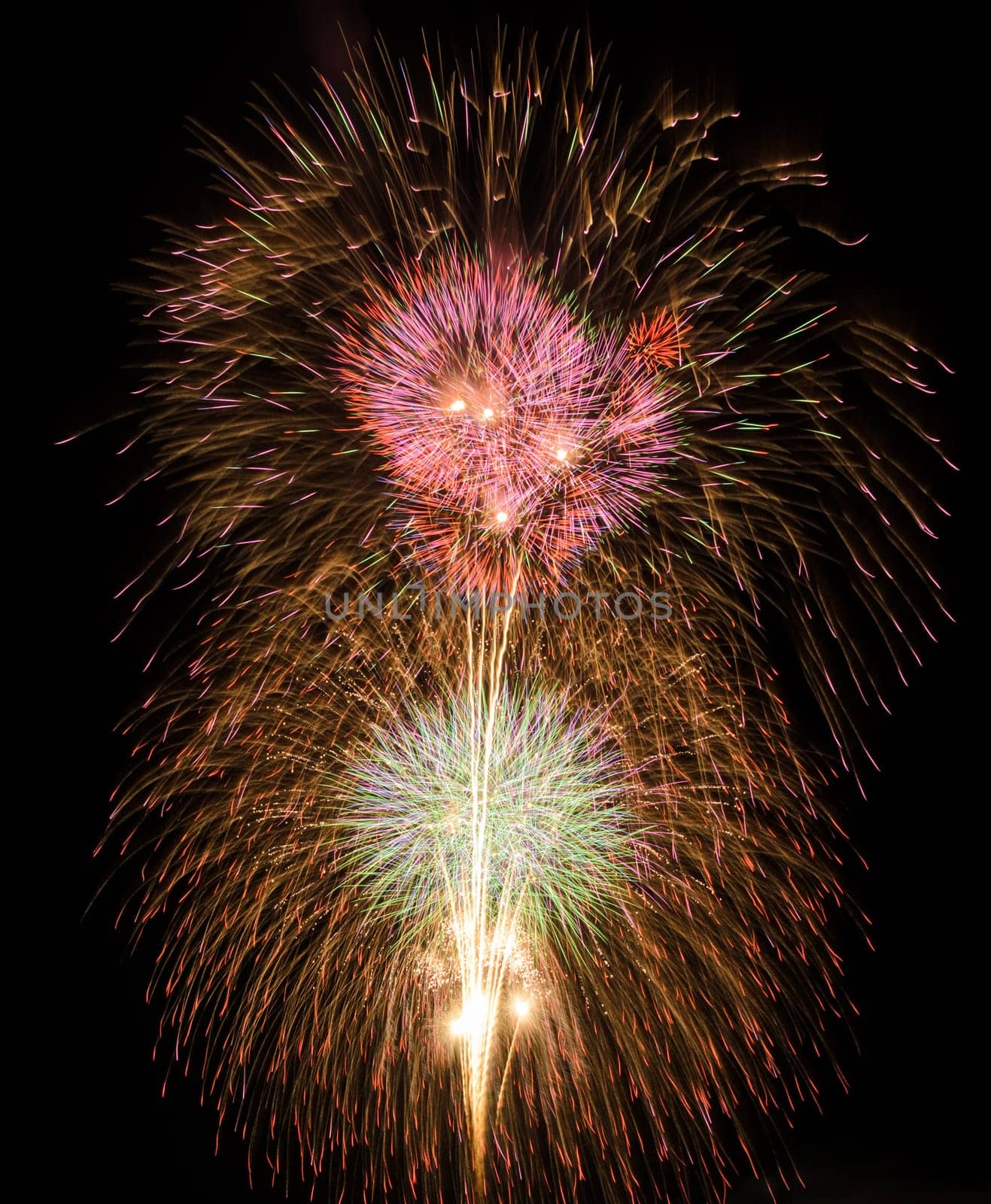 Colorful fireworks on night sky background