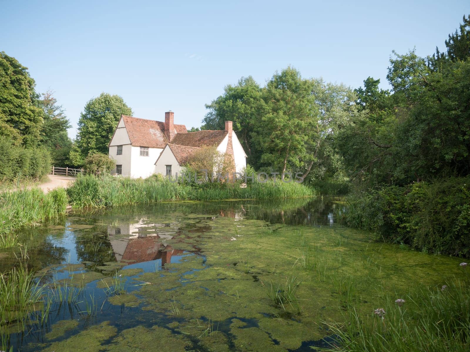 Stunning view of lake river top and willy lott's cottage  Suffolk  UK