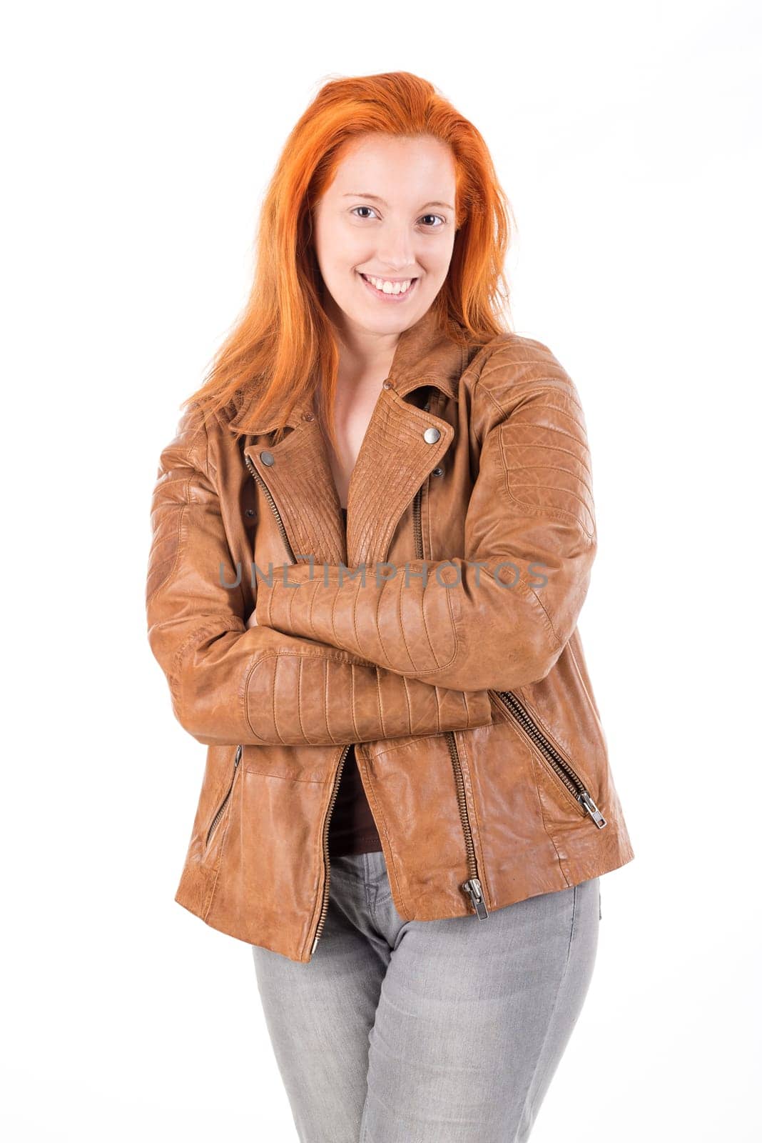 Beautiful red hair girl isolated in white