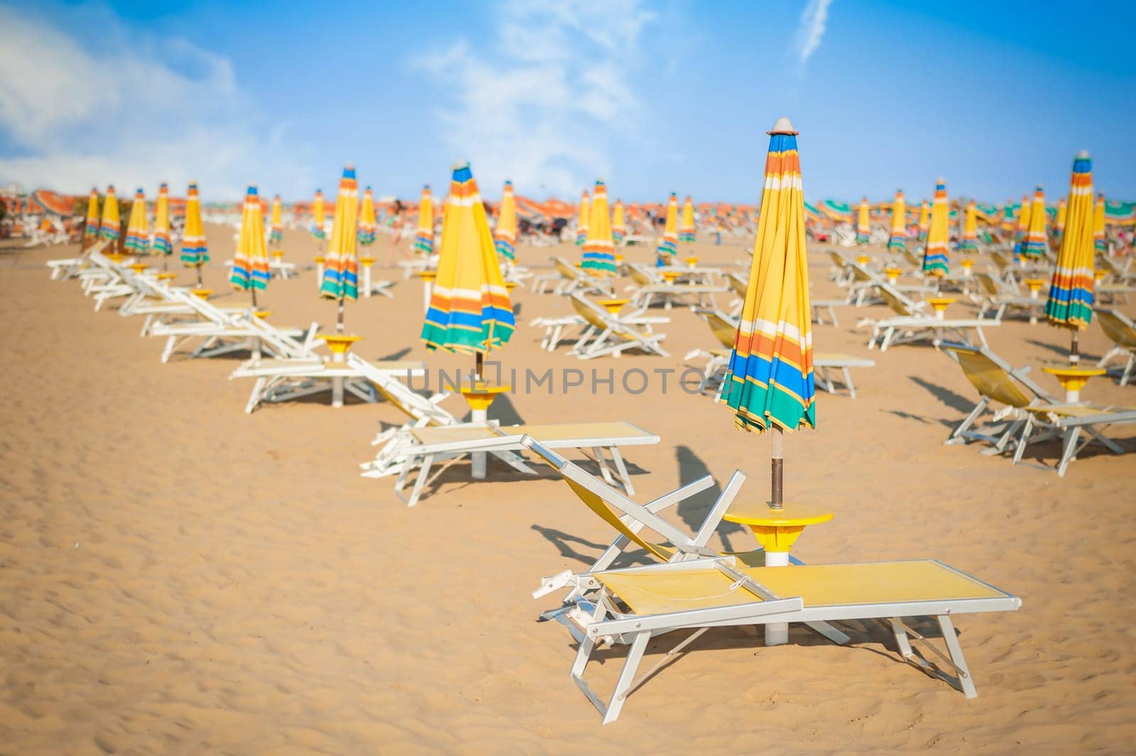 Umbrella beach for relaxing and sun set beach. Bibione, Italy