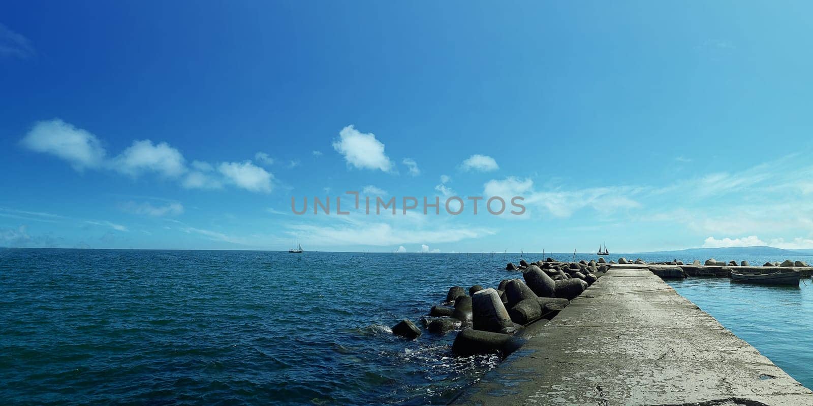 Two ships floating in the sea near the harbor at Balchik city, Bulgaria. Summer vacation background. Joy, happiness and recreation concept
