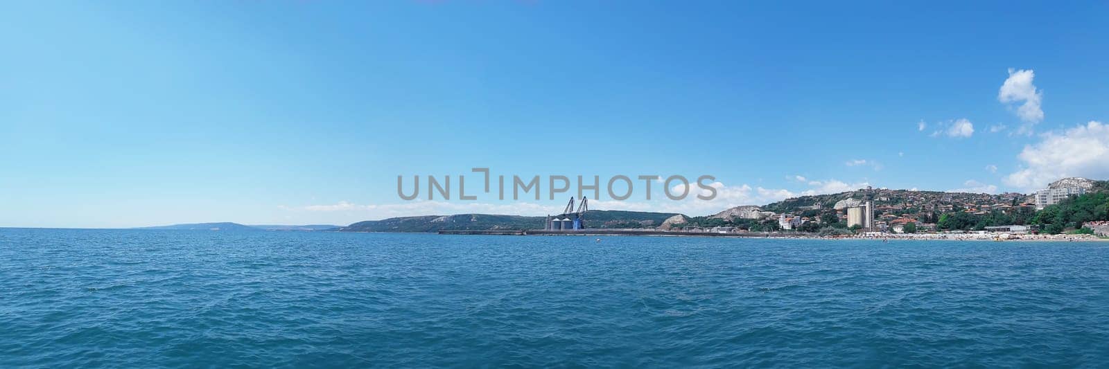 Panoramic view of the coast of Black Sea, Balchik city, Bulgaria. Summer vacation background.