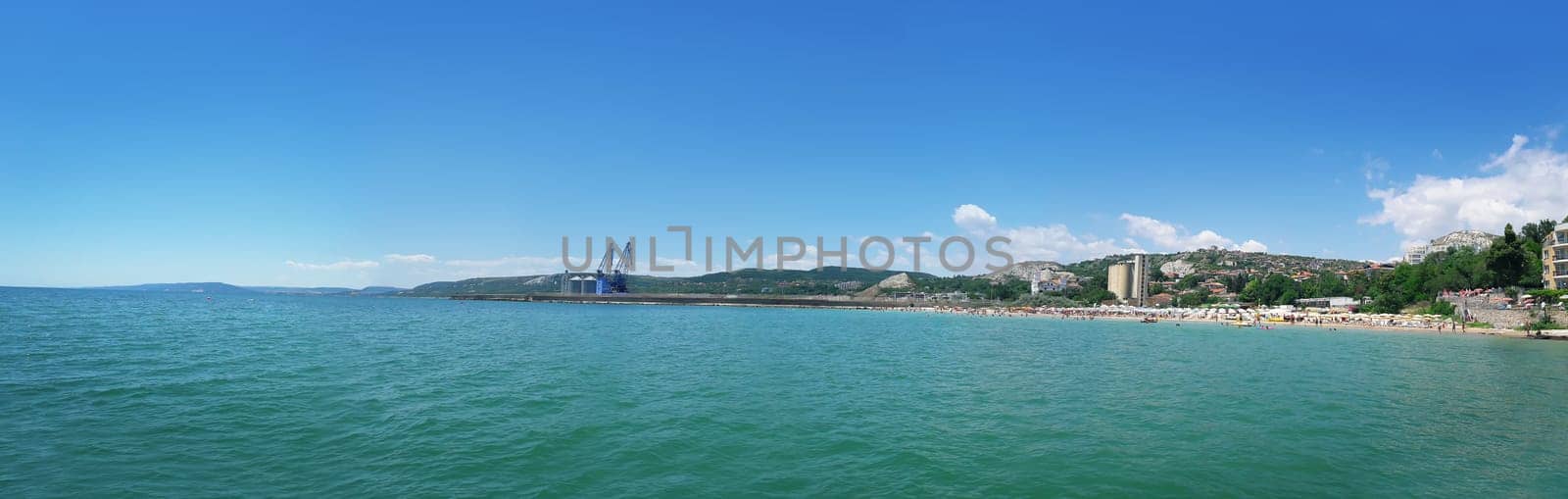 Panoramic view of Balchik city near the coast of Black Sea, Bulgaria. Summer vacation background
