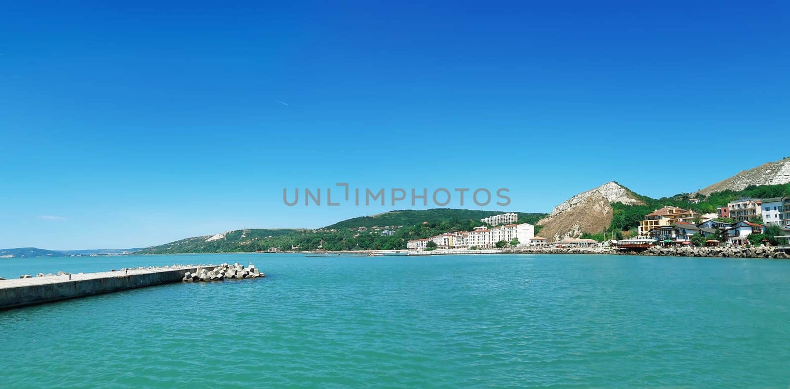 Beautiful panoramic view of the coast of Black Sea, Balchik city, Bulgaria