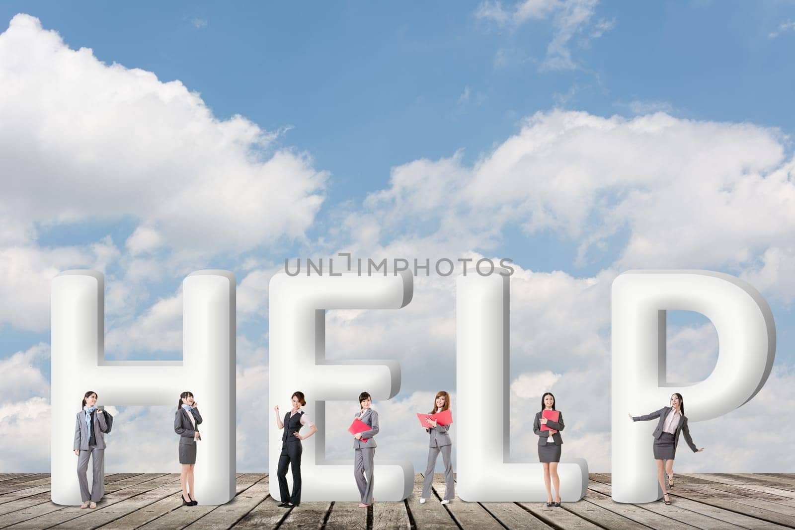 Concept of partner, friends,collaborate with group of business people stand with 3d text.