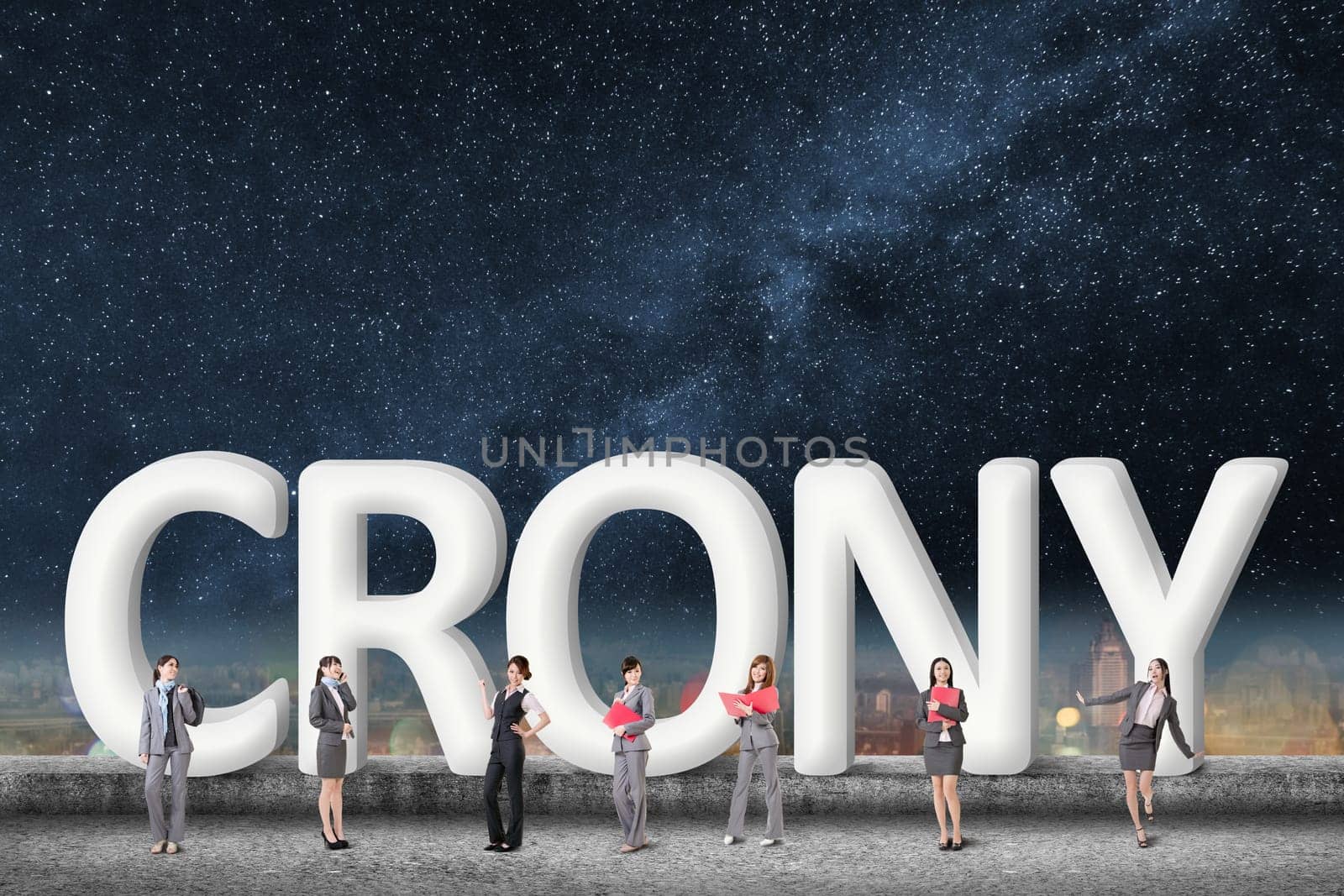 Concept of partner, friends,collaborate with group of business people stand with 3d text.
