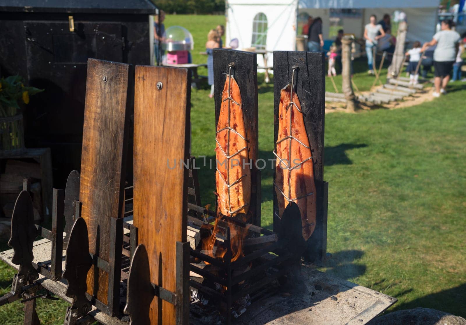 fish being smoked on a traditional way
