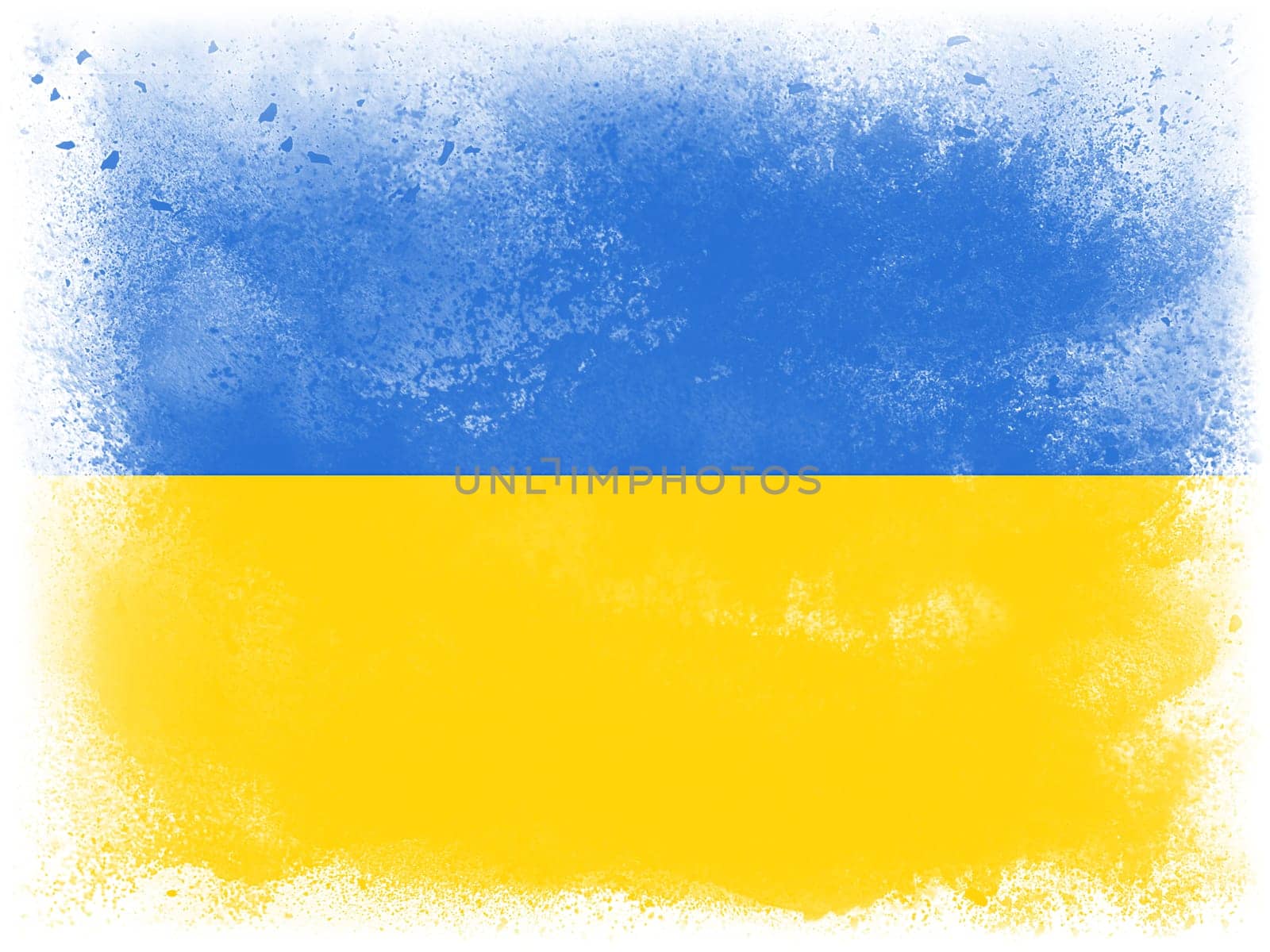 Powder paint exploding in colors of Ukraine flag isolated on white background. Abstract particles explosion of colorful dust.